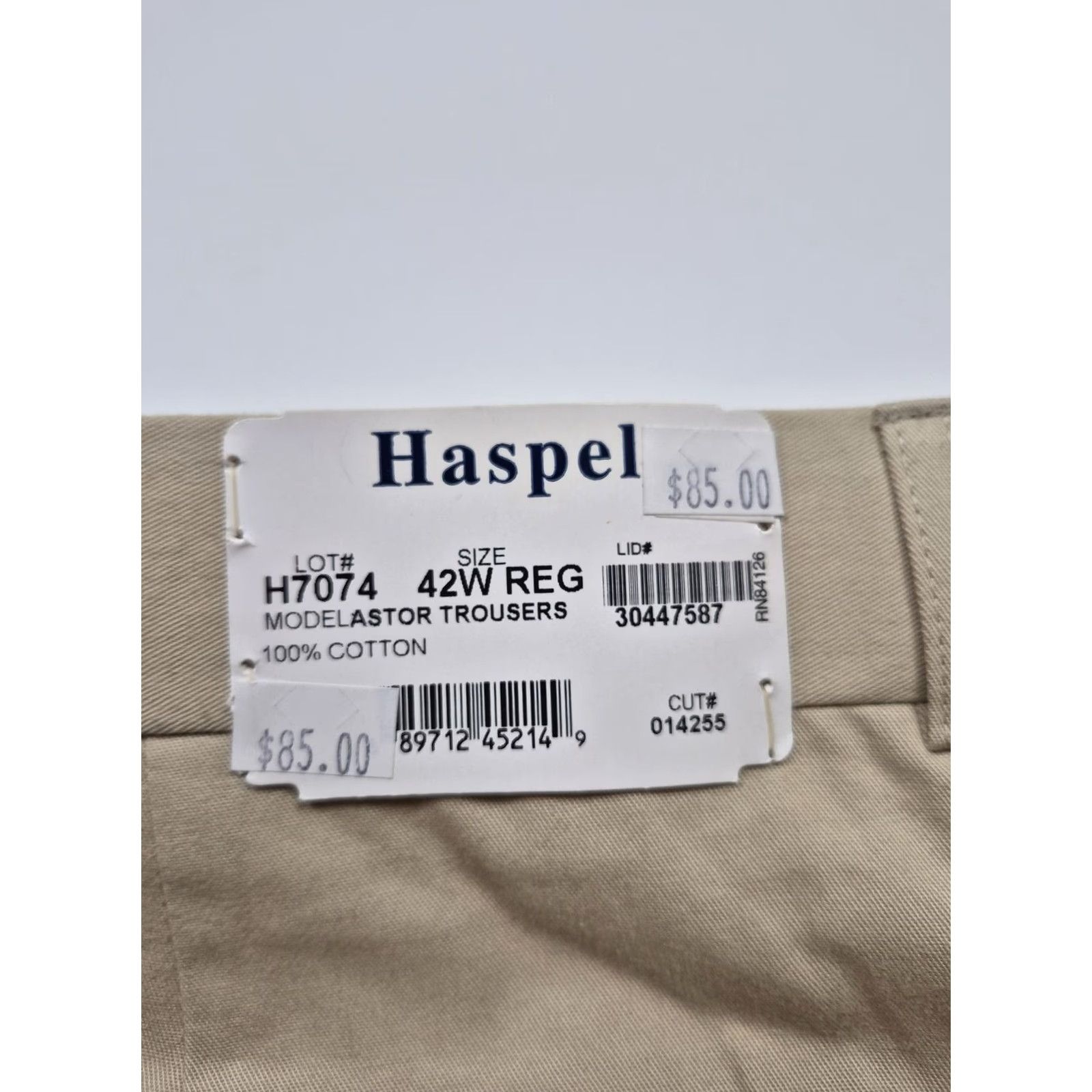 Vintage Haspel Dress Pants Mens 42x36 Beige Cotton Pleated Astor Classic Unhemmed NWT Size US 42 / EU 58 - 5 Thumbnail