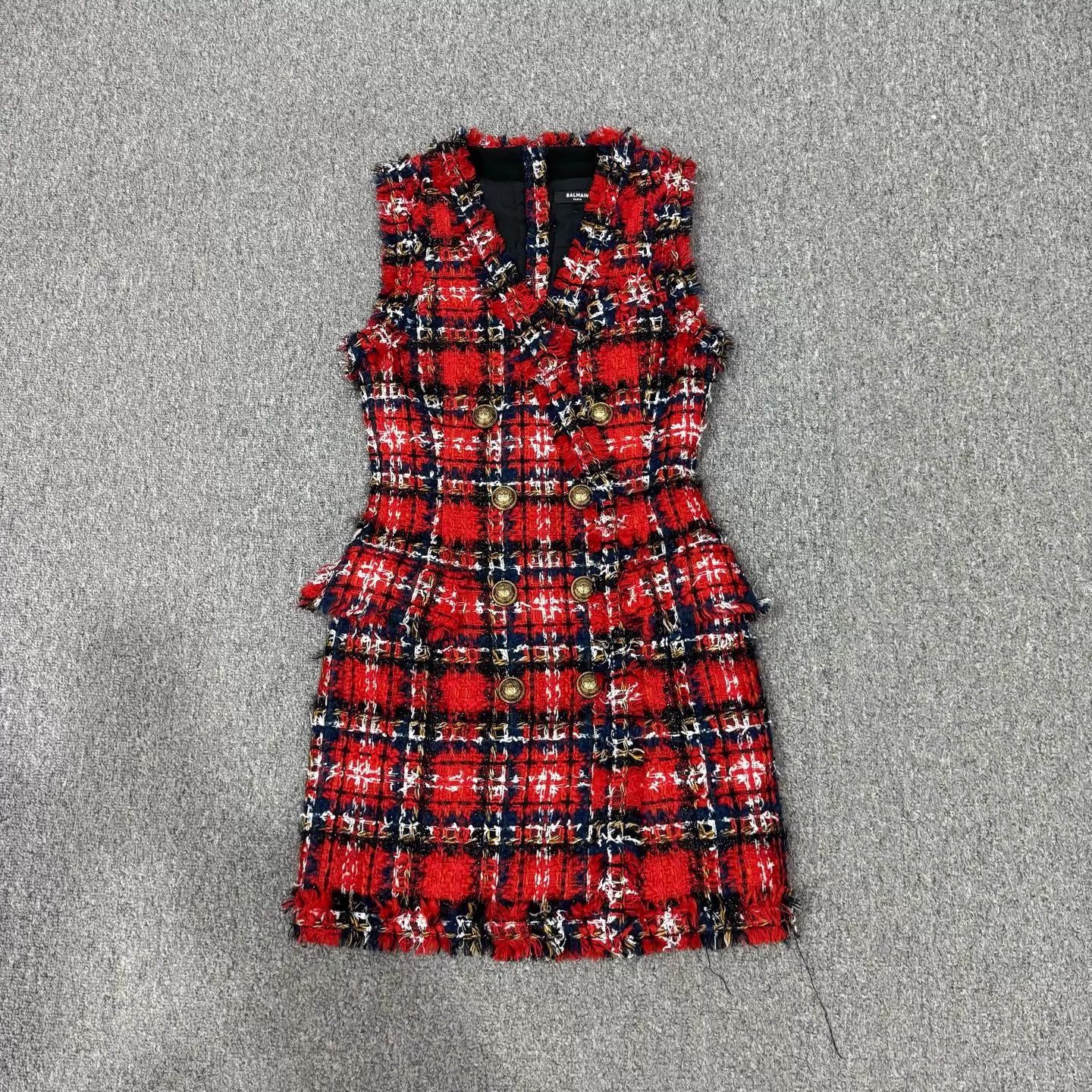 Balmain Balmain women's Red Check Dress 36 FR 99 New Size XS / US 0-2 / IT 36-38 - 1 Thumbnail