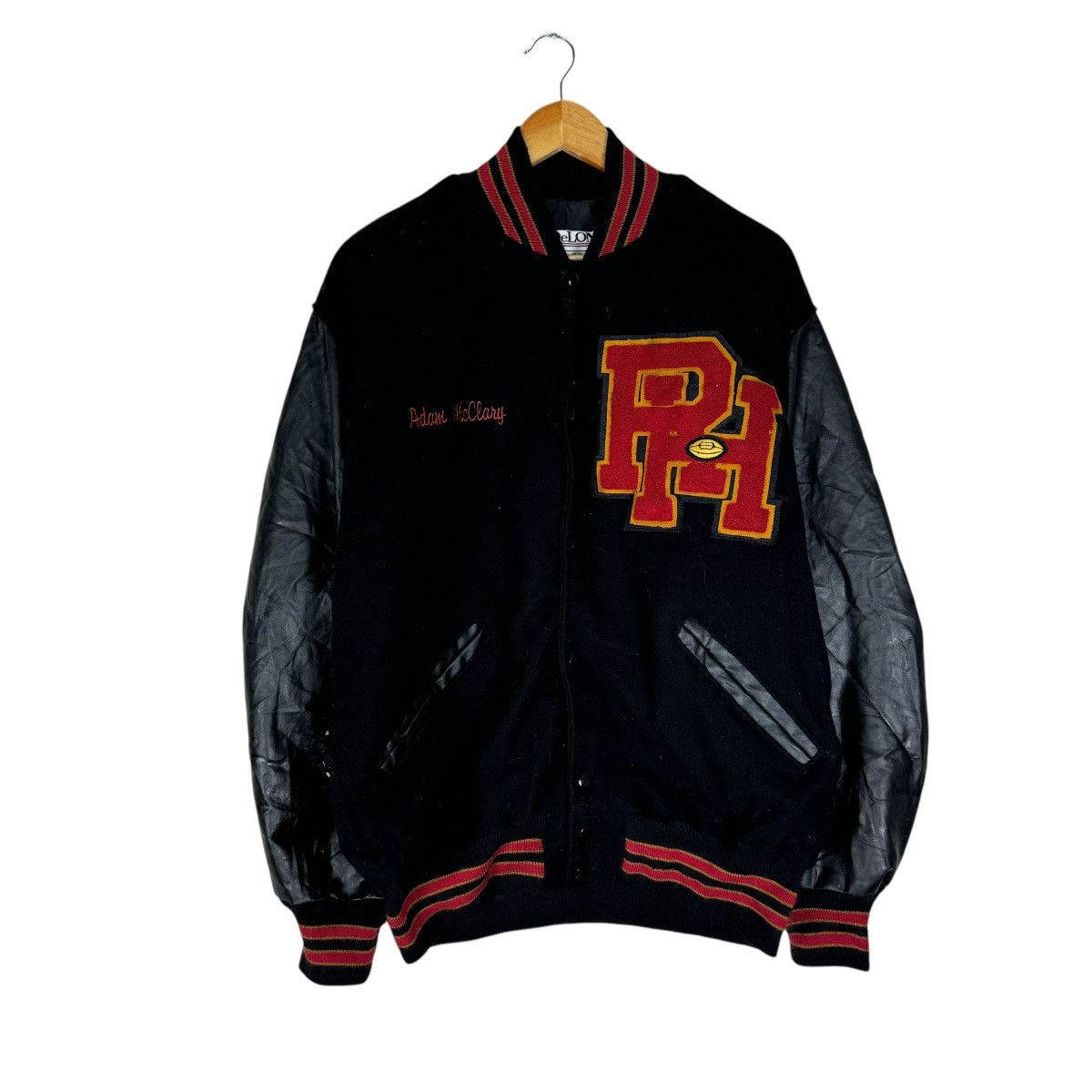 Delong × Vintage 🌟DELONG RUGBY VARSITY LEATHER JACKET Size US XL / EU 56 / 4 - 2 Thumbnail