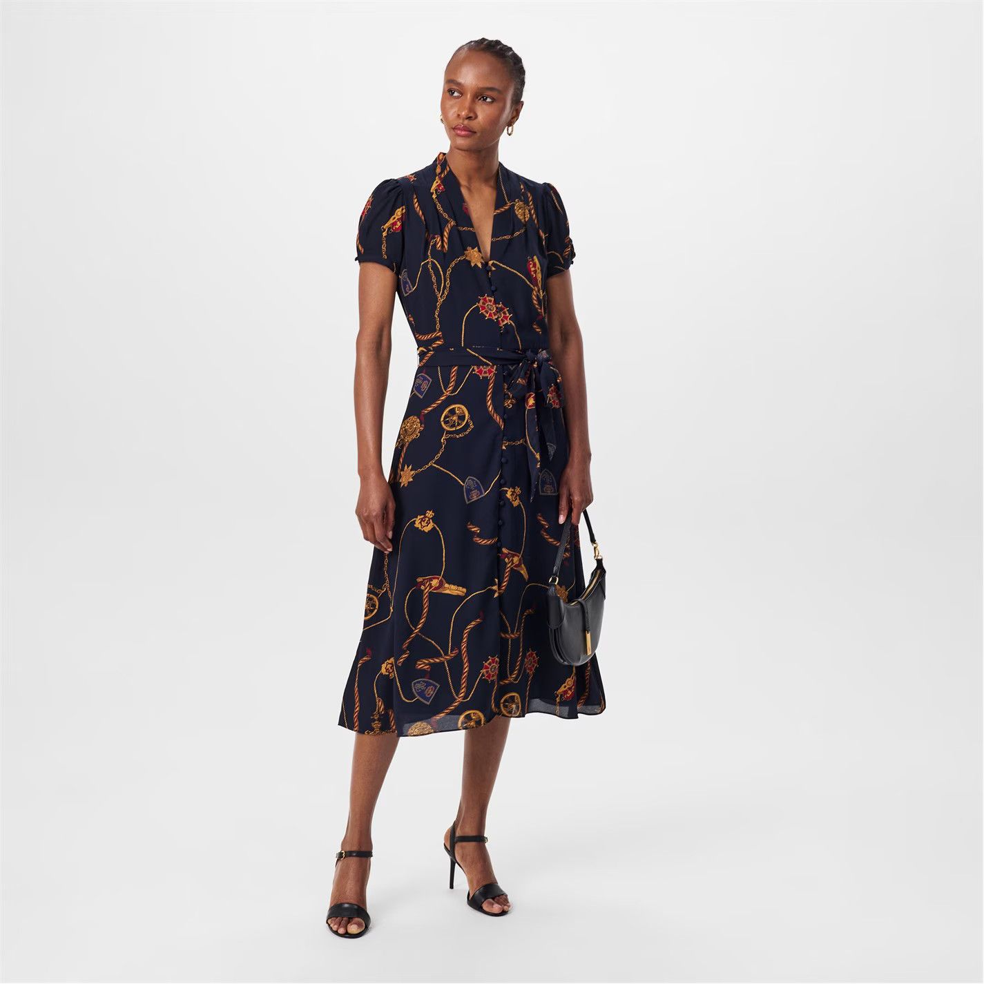 Lauren Ralph Lauren o1g2r1mq0825 Print Belted Georgette Puff-Sleeve Dress Size S / US 4 / IT 40 - 6 Thumbnail
