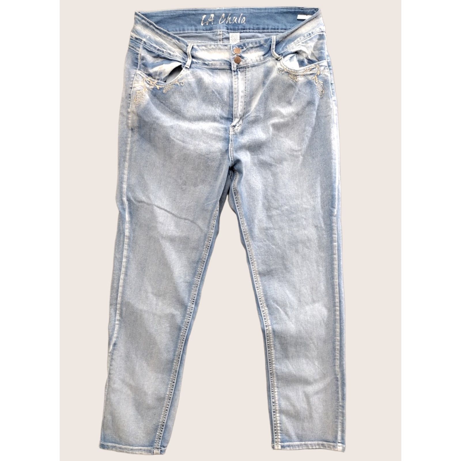 Vintage La Chula Jeans Womens High Rise Double Button Pocket Design Light Wash 22 Blue 90s Denim Jeans Womens Size 40" / US 18 - 1 Thumbnail