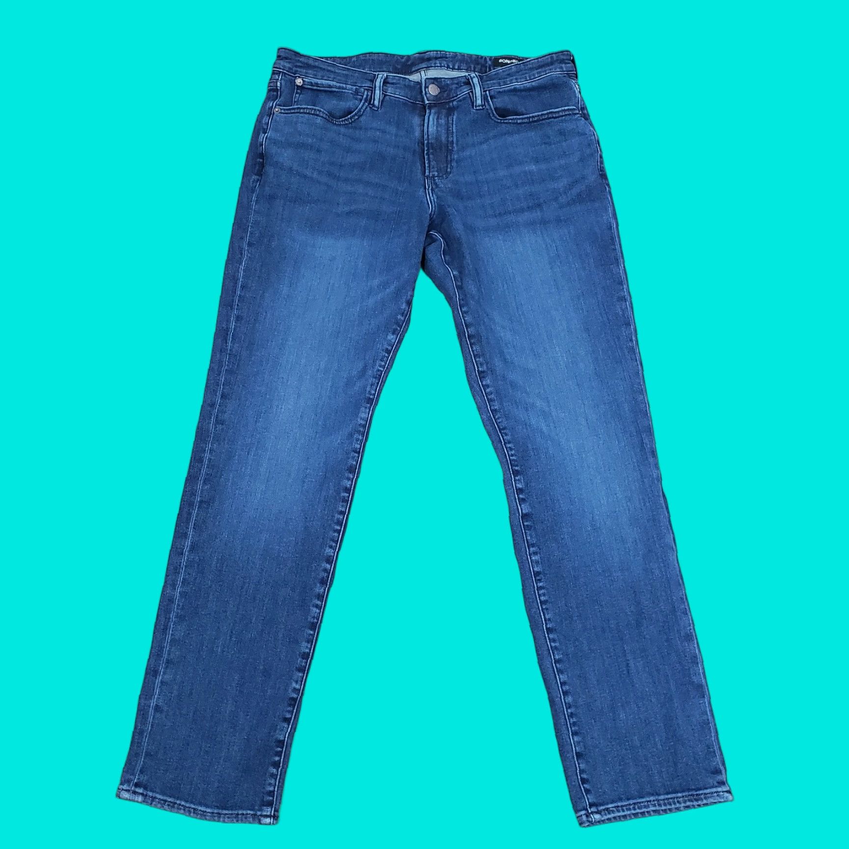 Bonobos Bonobos Jeans Mens 33x32 Blue Straight Leg Faded Dark Wash Denim Stretch Casual Vintage No Size US 33 - 1 Thumbnail