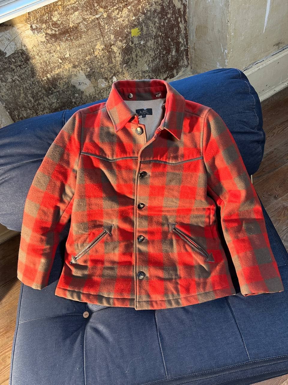 A.P.C. A.P.C. Buffalo Check Bomber Jacket Red/Brown Wool Vintage Size S / US 4 / IT 40 - 1 Thumbnail