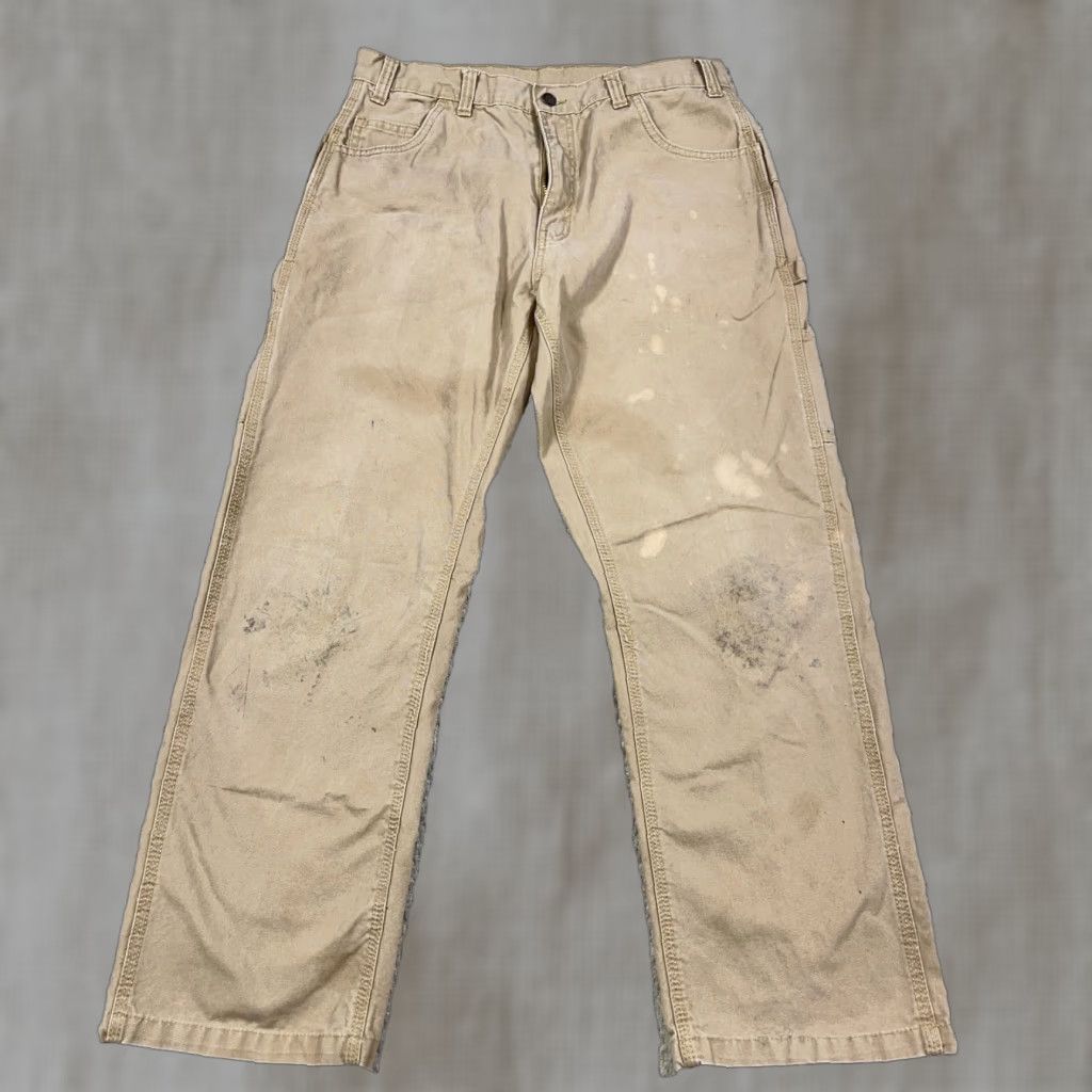 Vintage Berne Carpenter Pants Men 34x30 Tan Duck Canvas Workwear Distressed Grunge Worn Leather? Size US 34 / EU 50 - 1 Thumbnail