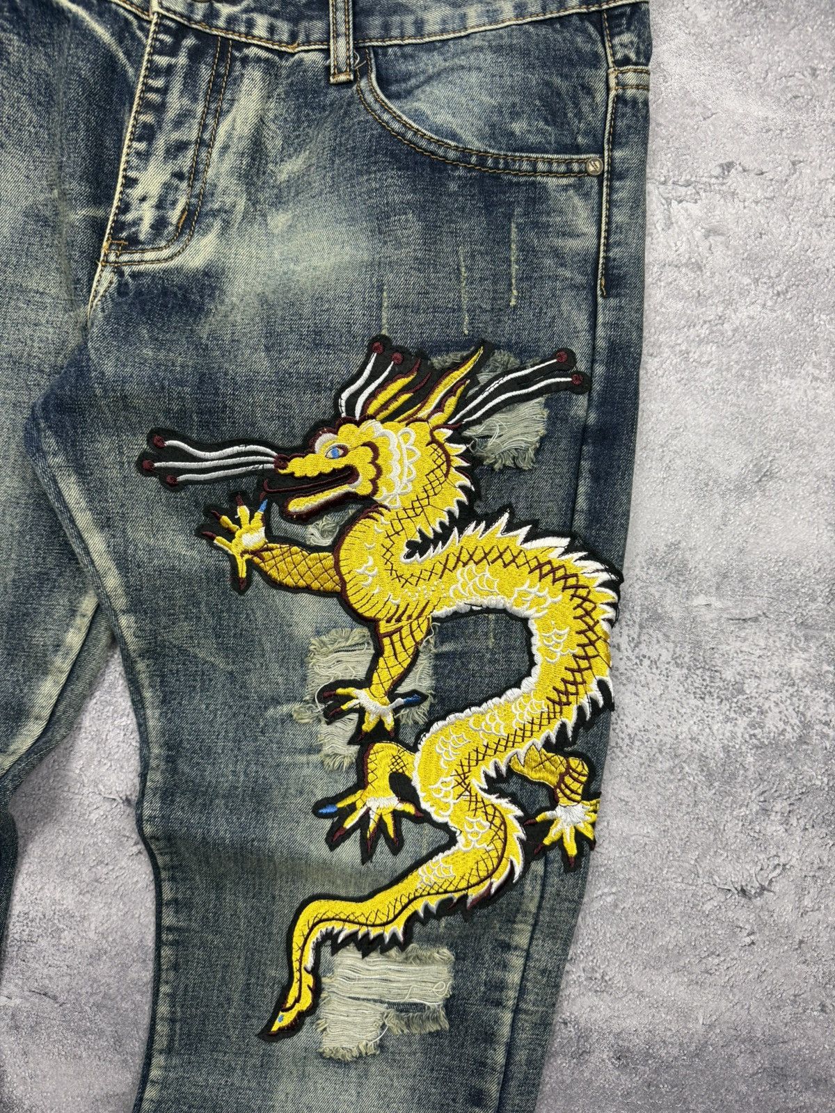 Japanese Brand Vintage Japanese Dragon Embroidered Distressed Jeans Pants Size US 36 / EU 52 - 10 Thumbnail
