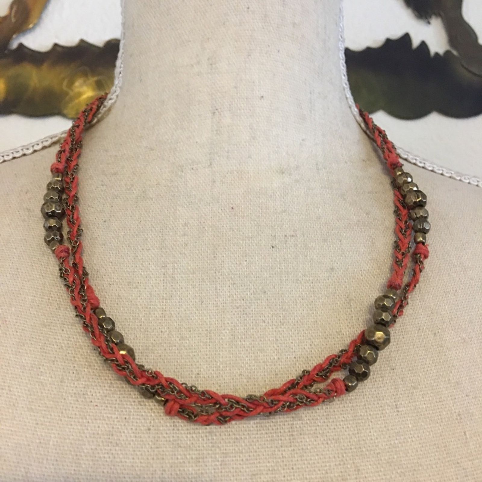 Jewelry Coral tone braided cord and chain necklace Size ONE SIZE - 6 Thumbnail
