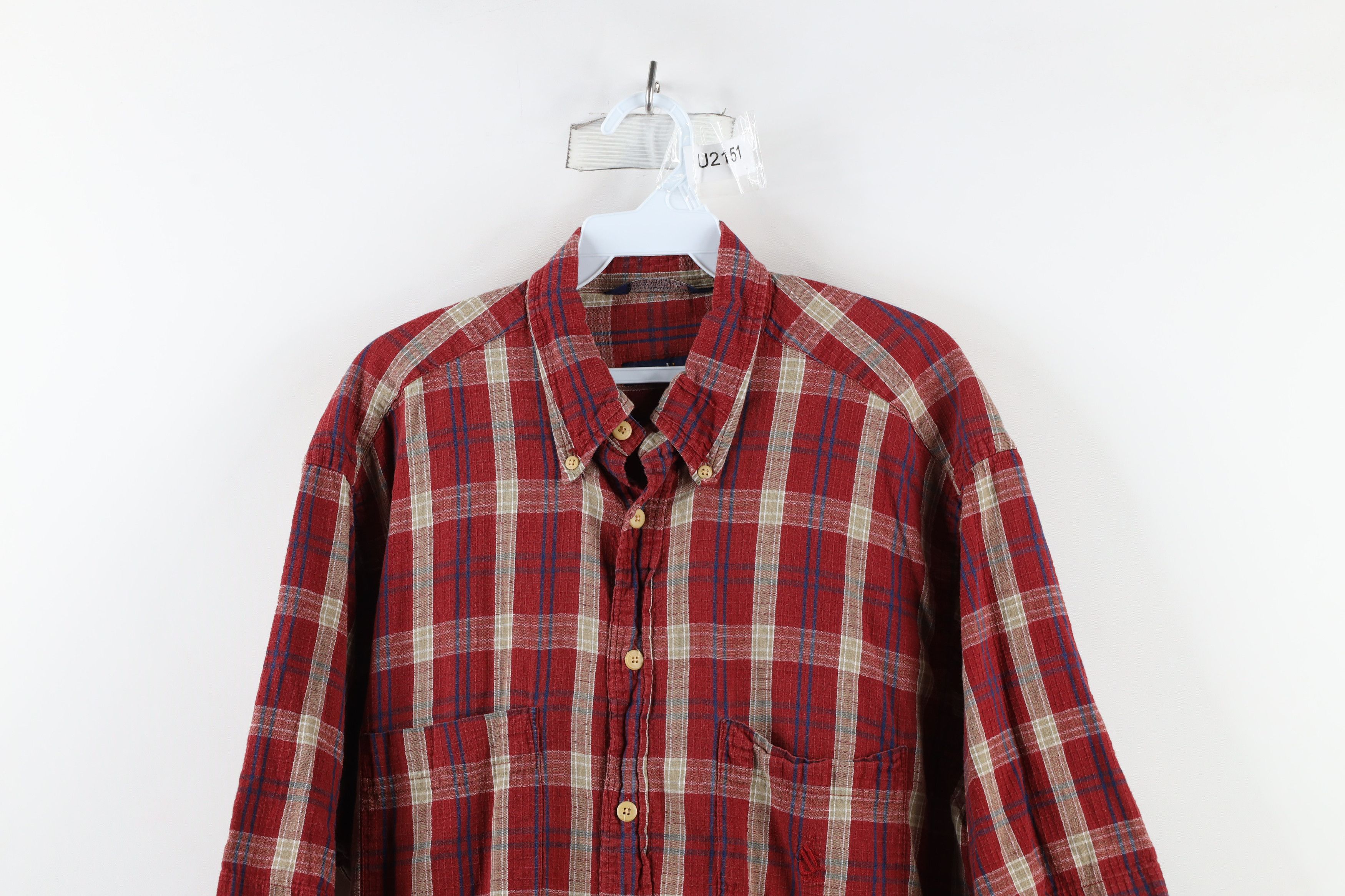 Nautica × Vintage Vintage 90s Nautica Seer Sucker Short Sleeve Button Shirt Size US L / EU 52-54 / 3 - 2 Thumbnail