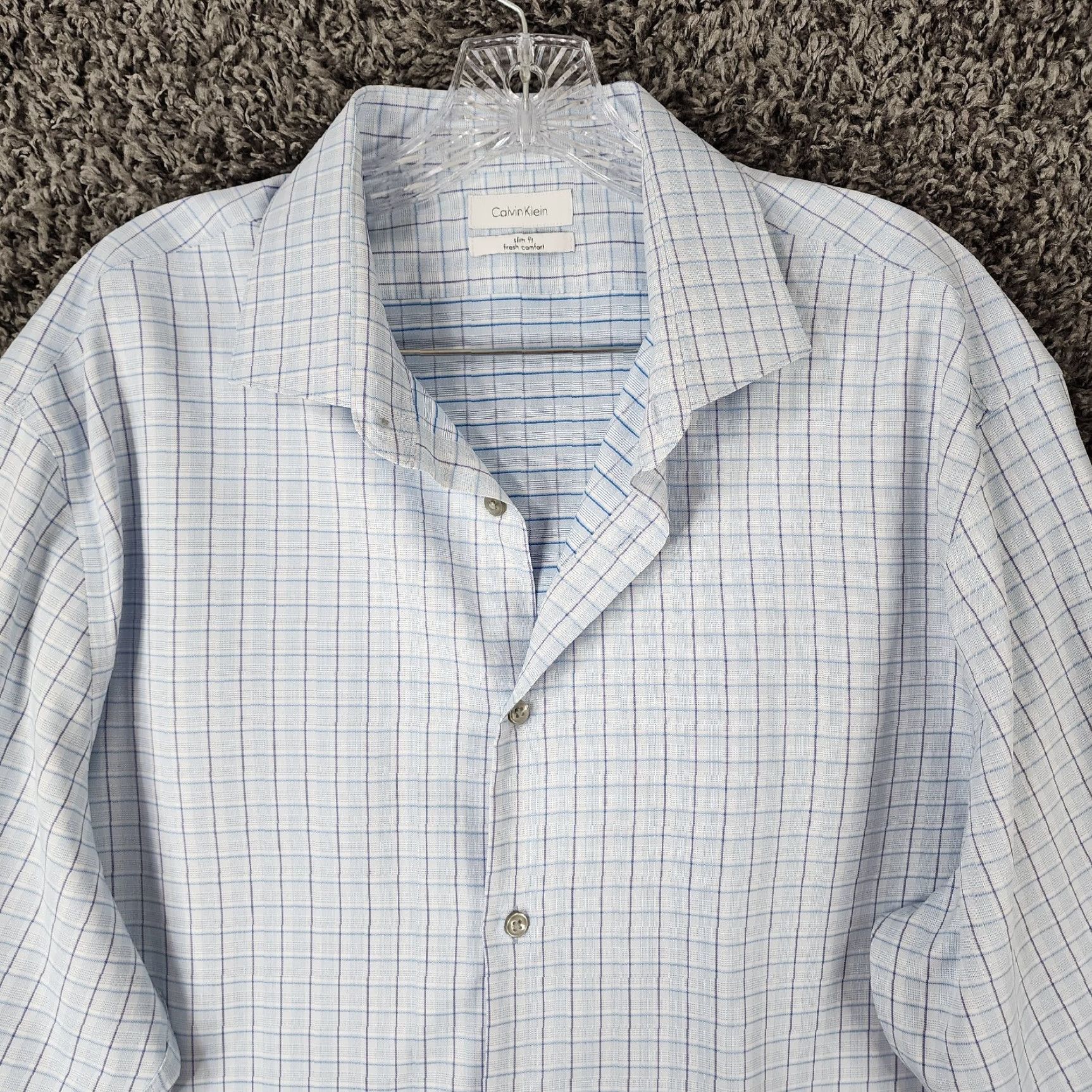 Calvin Klein Calvin Klein Mens Blue Plaid Lightweight Long Sleeve Slim Button-Up Sz XL Shirt Size US XL / EU 56 / 4 - 3 Thumbnail