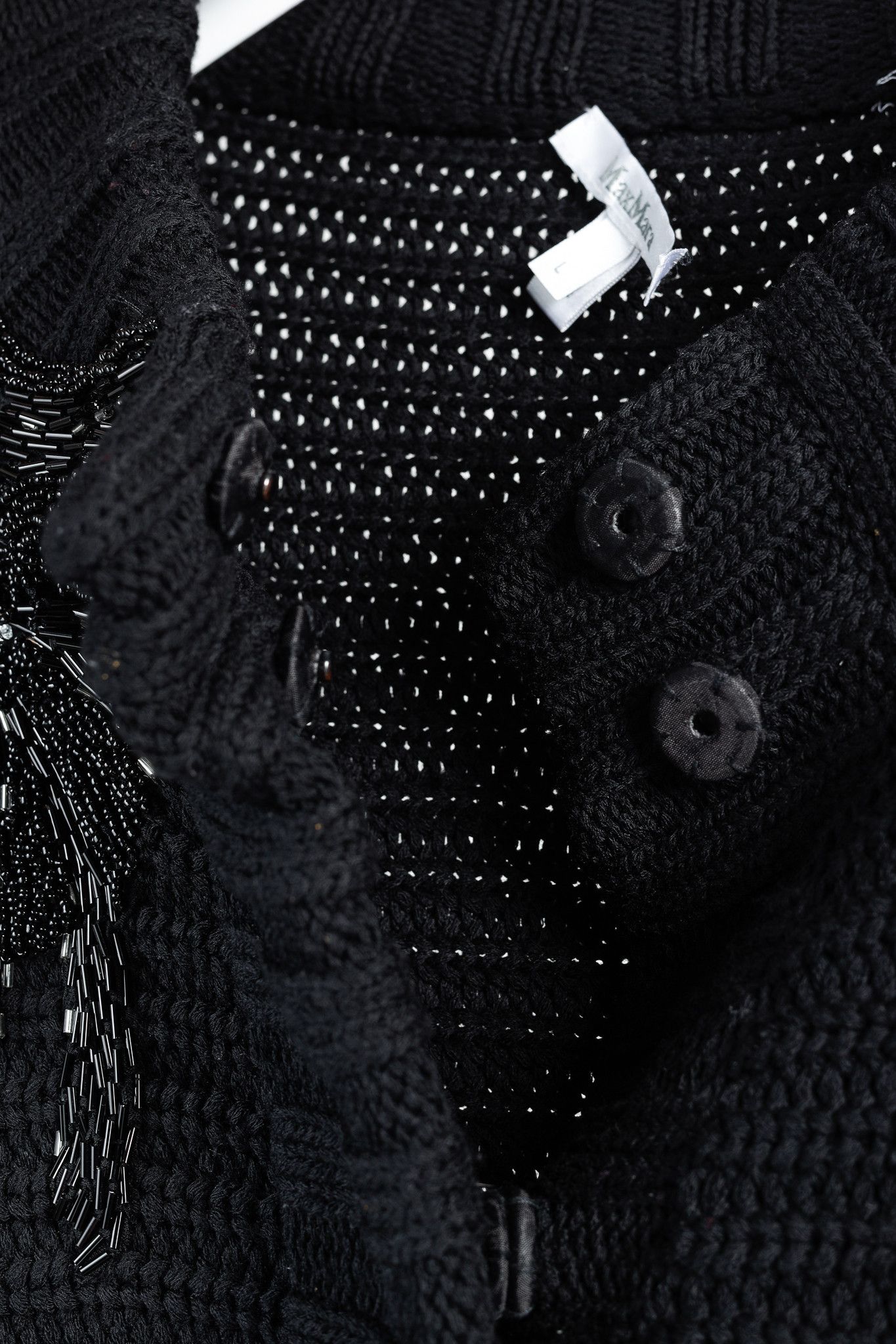Max Mara MaxMara Black Chunky Knit Beaded Boxy Cardigan Size L / US 10 / IT 46 - 7 Thumbnail