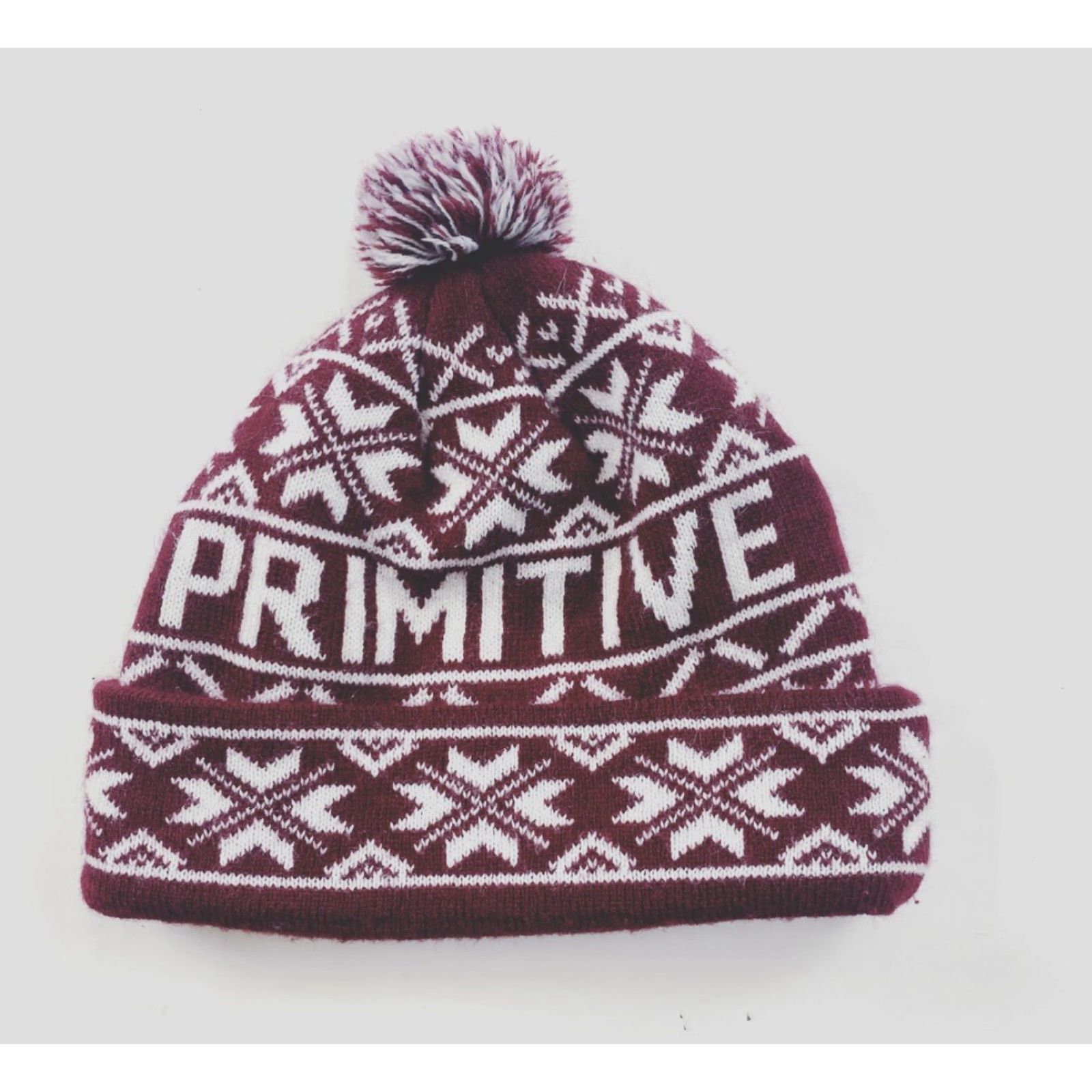 Primitive Primitive Pom Beanie Winter Pattern Red Mens One Size Beanie Christmas Winter Red Primitive 100% Acrylic Knit Vintage? No. Size ONE SIZE - 2 Thumbnail
