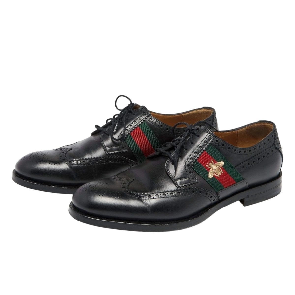 Gucci Gucci Black Brogue Leather Bee Web Derby Size 44 Size US 11 / EU 44 - 2 Thumbnail