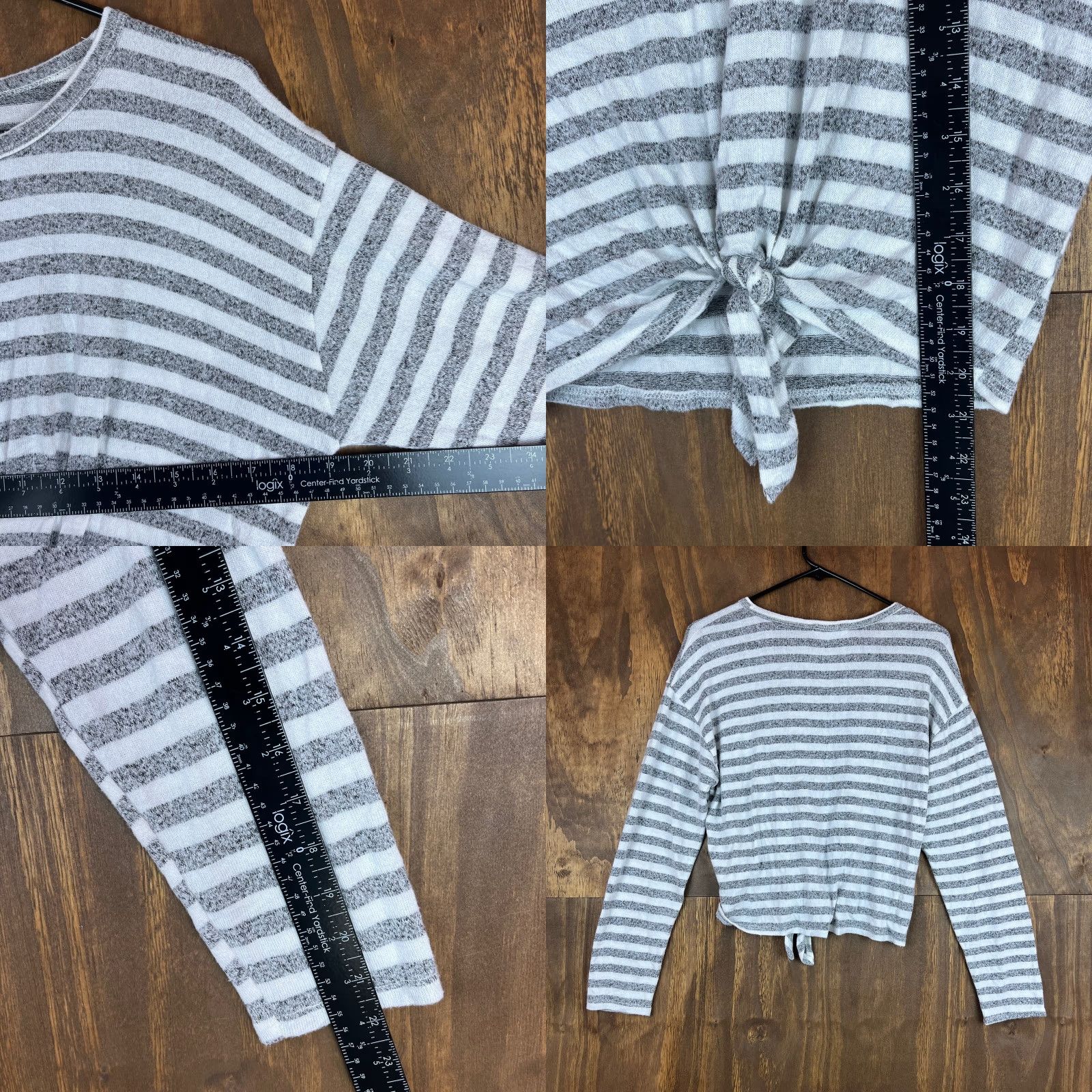 Vintage Caution To The Wind Womens Sweater Gray White Stripe Front Tie Lightweight M/L Shirt Size M / US 6-8 / IT 42-44 - 8 Thumbnail
