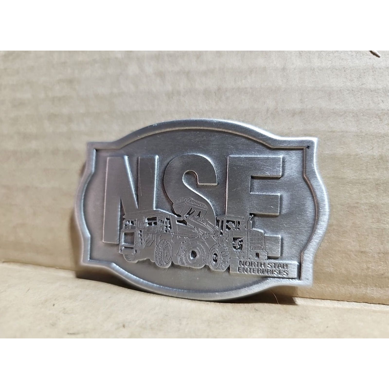 Vintage NORTH STAR ENTERPRISES Truck Belt Buckle Mens Metal Silver Construction Graphic Size ONE SIZE - 3 Thumbnail