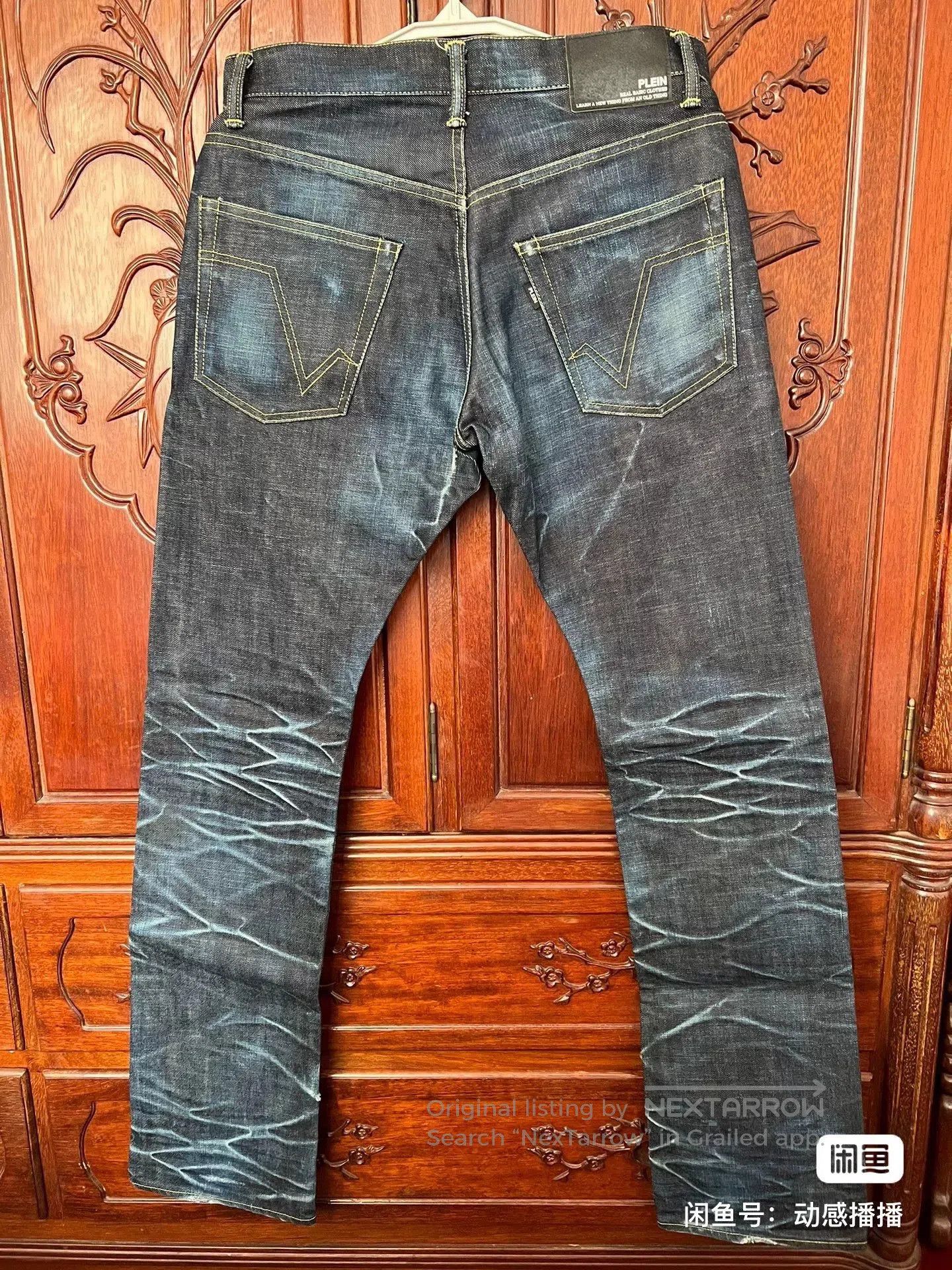 Vintage Indigo Wash Straight Slim Men's Jeans. Size US 31 - 2 Thumbnail