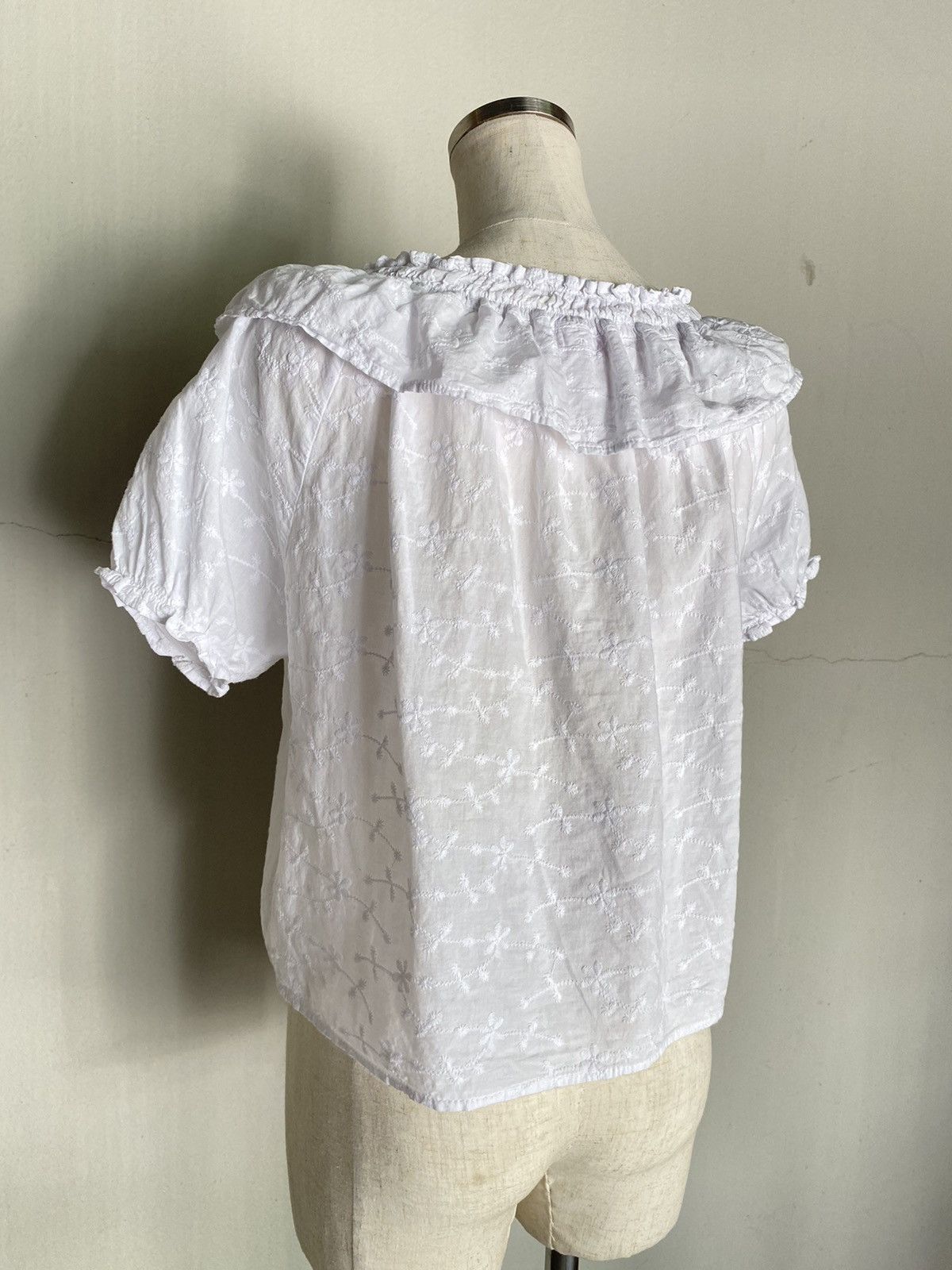 Nina Ricci Ricca ricca White Embroidered Puff Sleeve Blouse Size M / US 6-8 / IT 42-44 - 15 Thumbnail