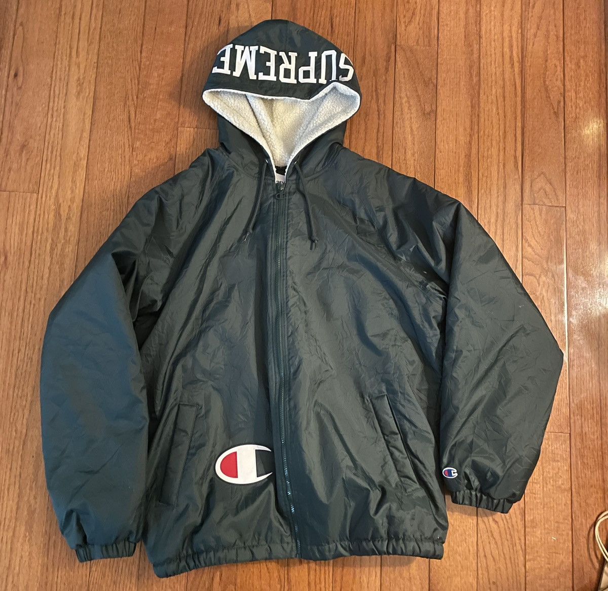 image of Champion Sherpa Lined Fleece Jacket in Green, Men's (Size Large)