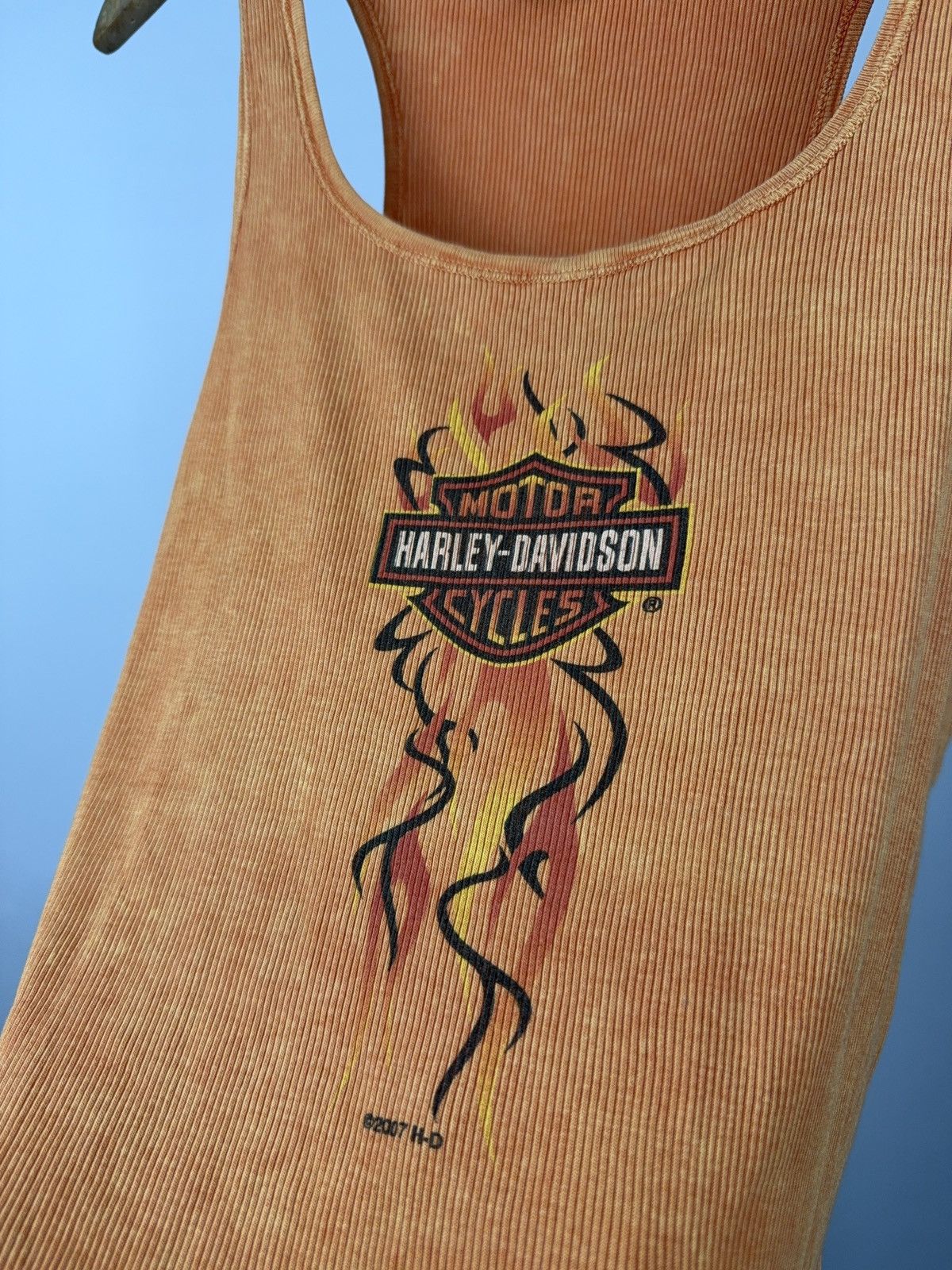 Harley Davidson 2007 Harley-Davidson Flame Ribbed Tank Y2K Biker Top Size XL / US 12-14 / IT 48-50 - 4 Thumbnail