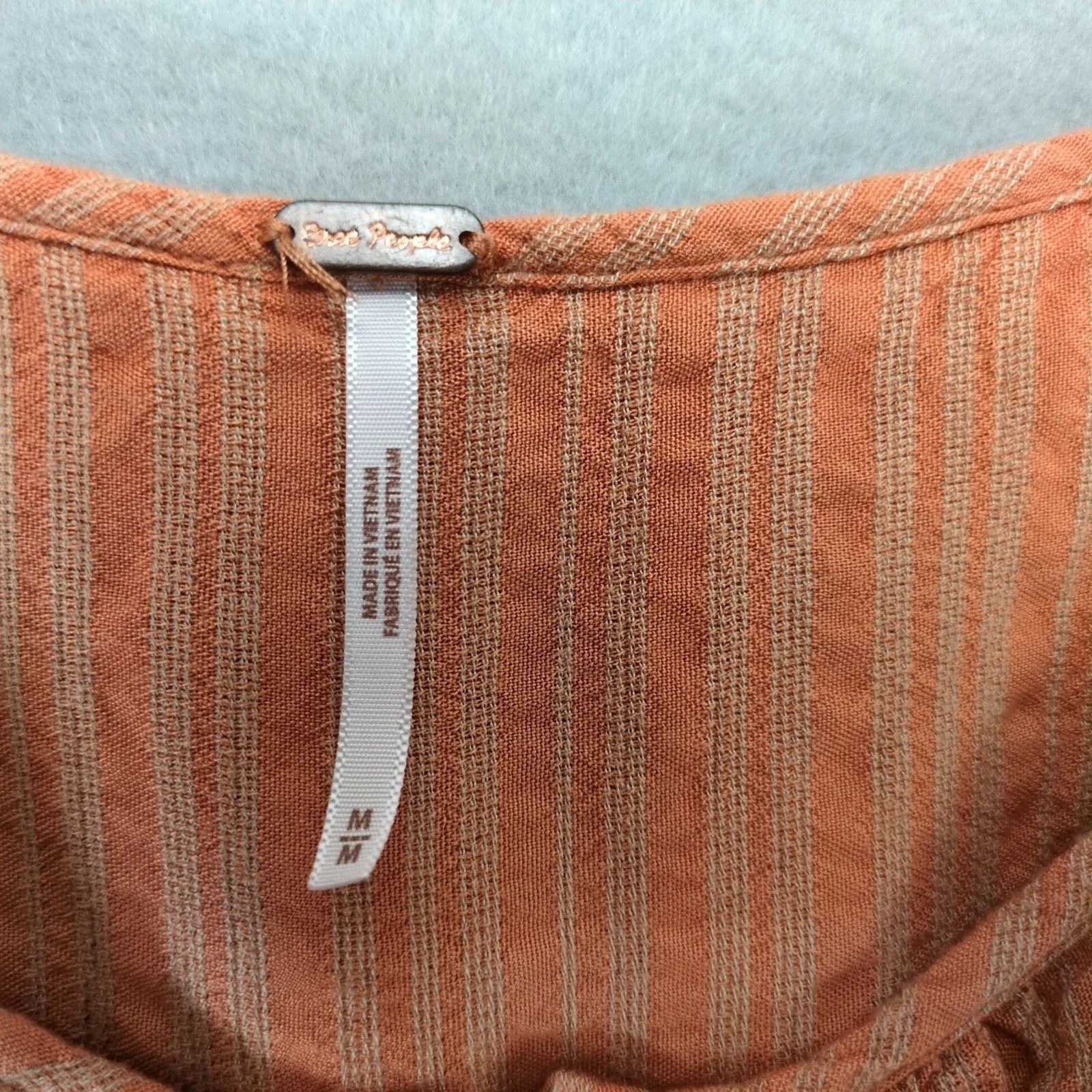 Free People Free People Orange Striped Peasant Crop Top Button Up Shirt Size M / US 6-8 / IT 42-44 - 3 Thumbnail