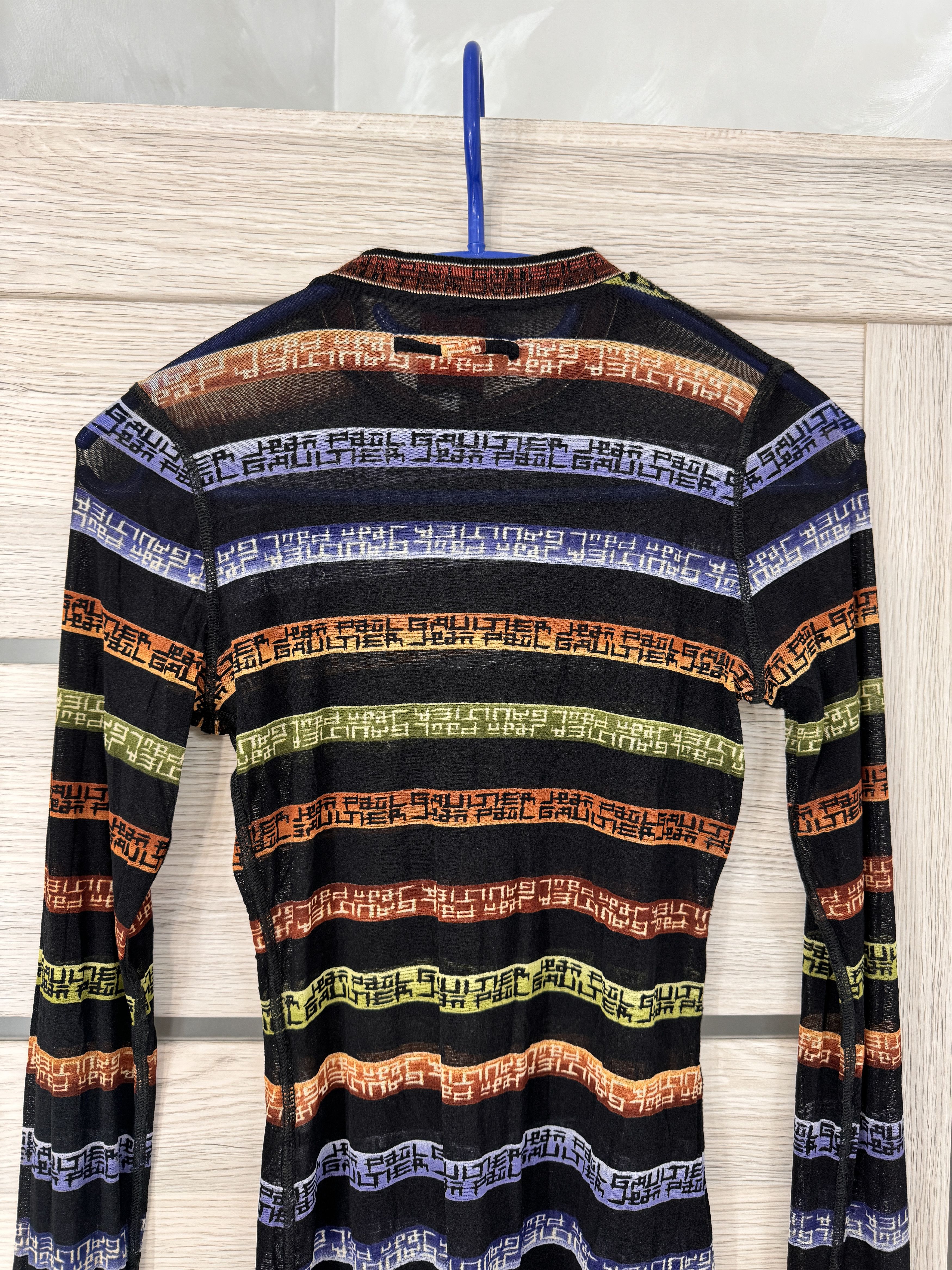 Jean Paul Gaultier × Vintage Vintage Jean Paul Gaultier Mesh Top LS Stripe Logo Print Size M / US 6-8 / IT 42-44 - 19 Thumbnail