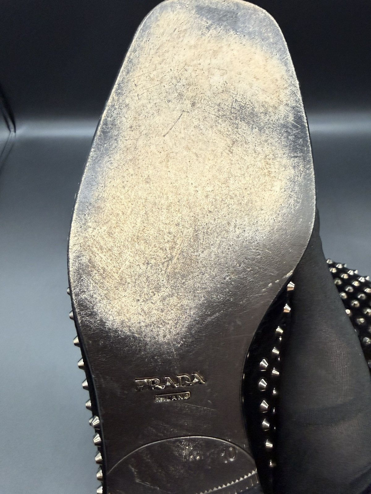 Prada PRADA Velluto Stud Smoking Loafer Black Velvet-Silver Studs Size US 11 / EU 44 - 20 Thumbnail