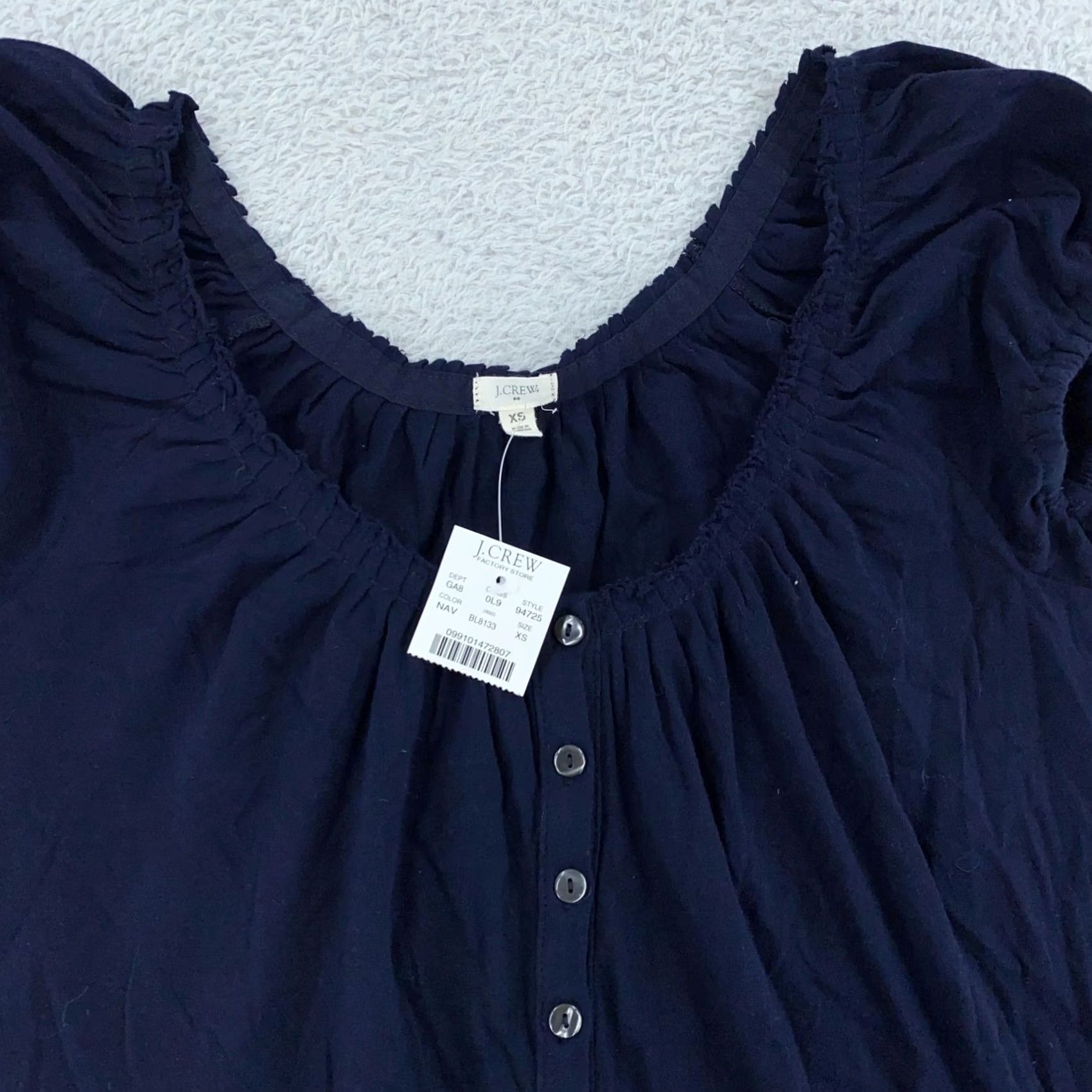 J.Crew J. Crew Shirt Womens XS Navy Blue Button Front Ruffle Short Sleeve 100% Cotton Size XS / US 0-2 / IT 36-38 - 2 Thumbnail