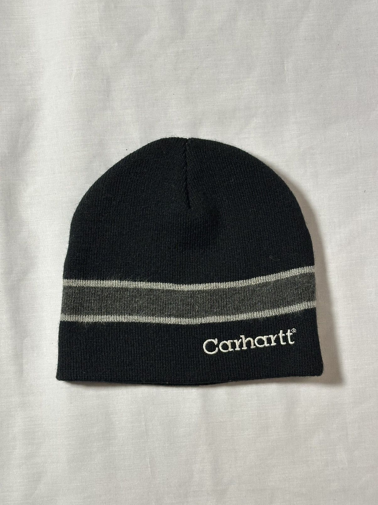 Carhartt Carhartt striped black and gray knit winter beanie hat. Size ONE SIZE - 1 Thumbnail