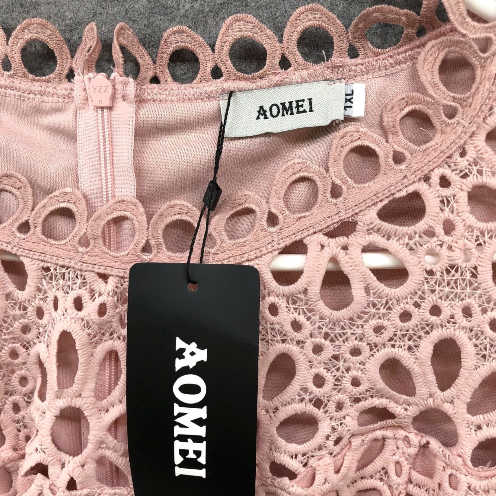 Pinko NWT AOMEI Dress Womens 1X Pink Crochet Balloon Sleeve Pleated Midi Cocktail Dress Size XL / US 12-14 / IT 48-50 - 6 Thumbnail