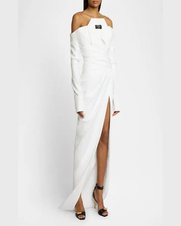 Balmain o1s1wg111225 Strapless Shirt Gown in White Size L / US 10 / IT 46 - 2 Thumbnail