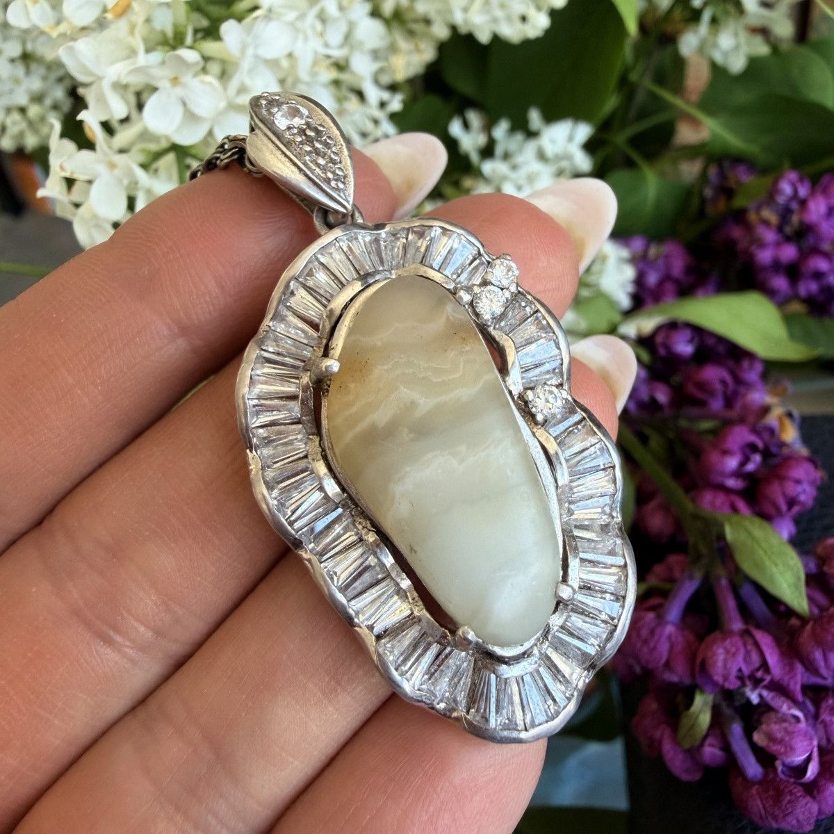 Vintage Vintage 925 Sterling Silver Agate CZ Pendant Large 17.8g Size ONE SIZE - 6 Thumbnail