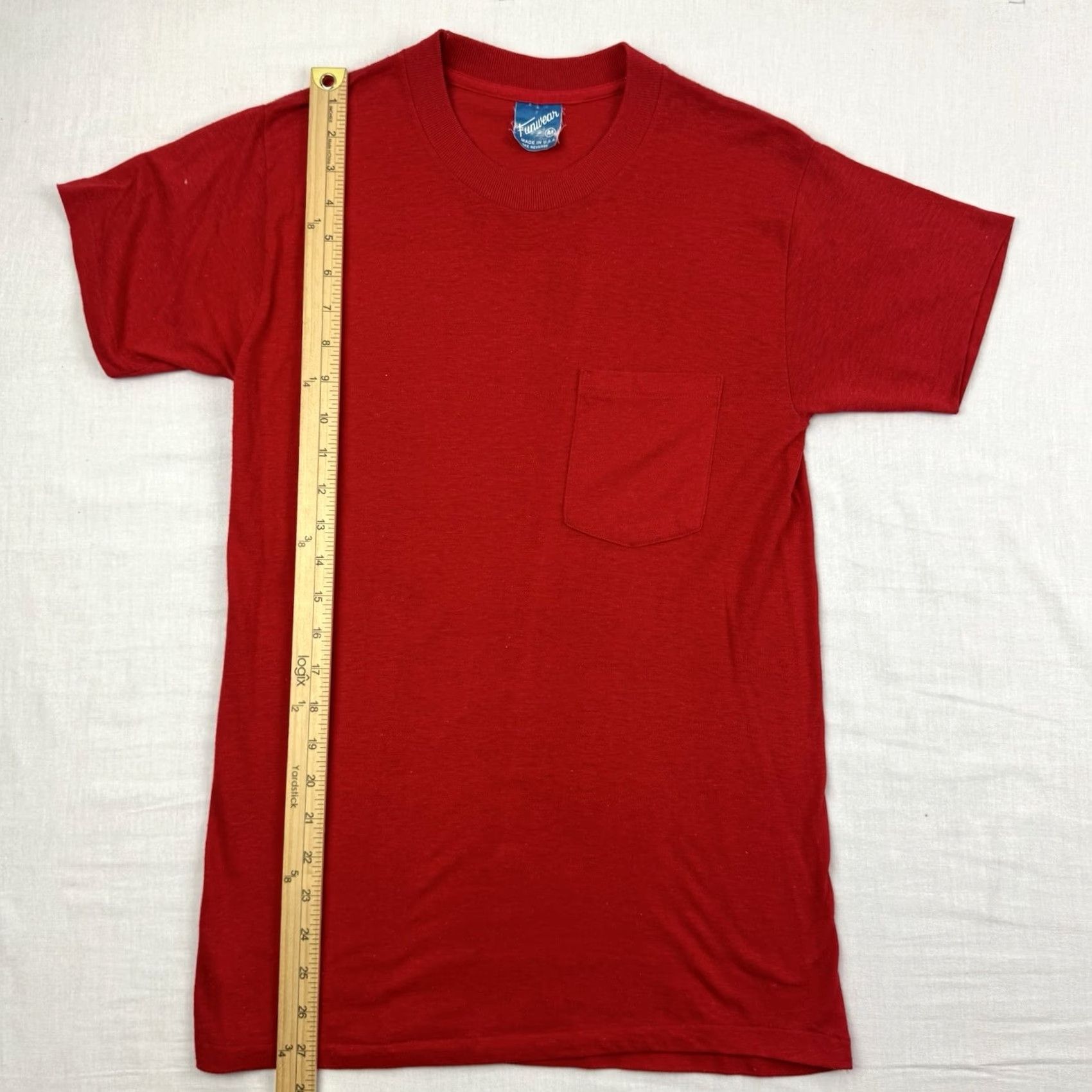 Vintage VINTAGE Funwear T-Shirt Shirt Adult Medium Red 70s 80s USA Pocket Slim Crew Neck Short Sleeve Men Size US M / EU 48-50 / 2 - 7 Thumbnail