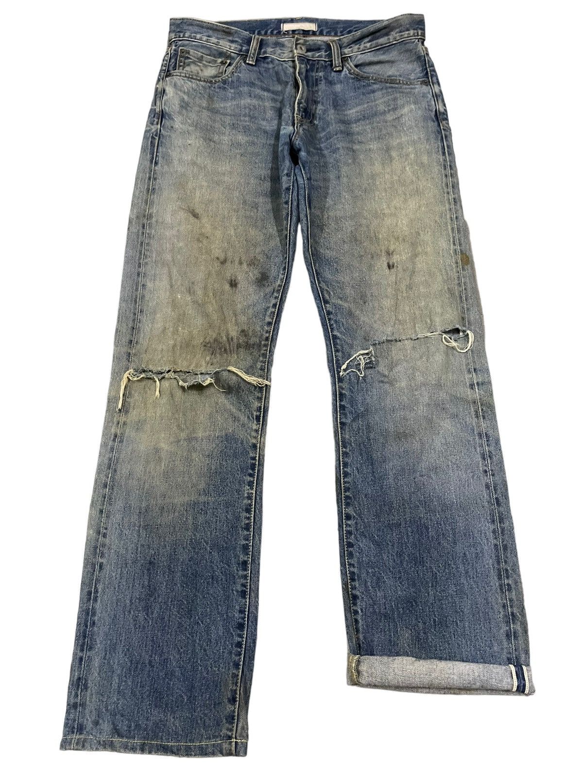 Uniqlo Vintage Japanese Uniqlo Selvage Blue Wash Distressed Jeans Size US 32 / EU 48 - 1 Thumbnail