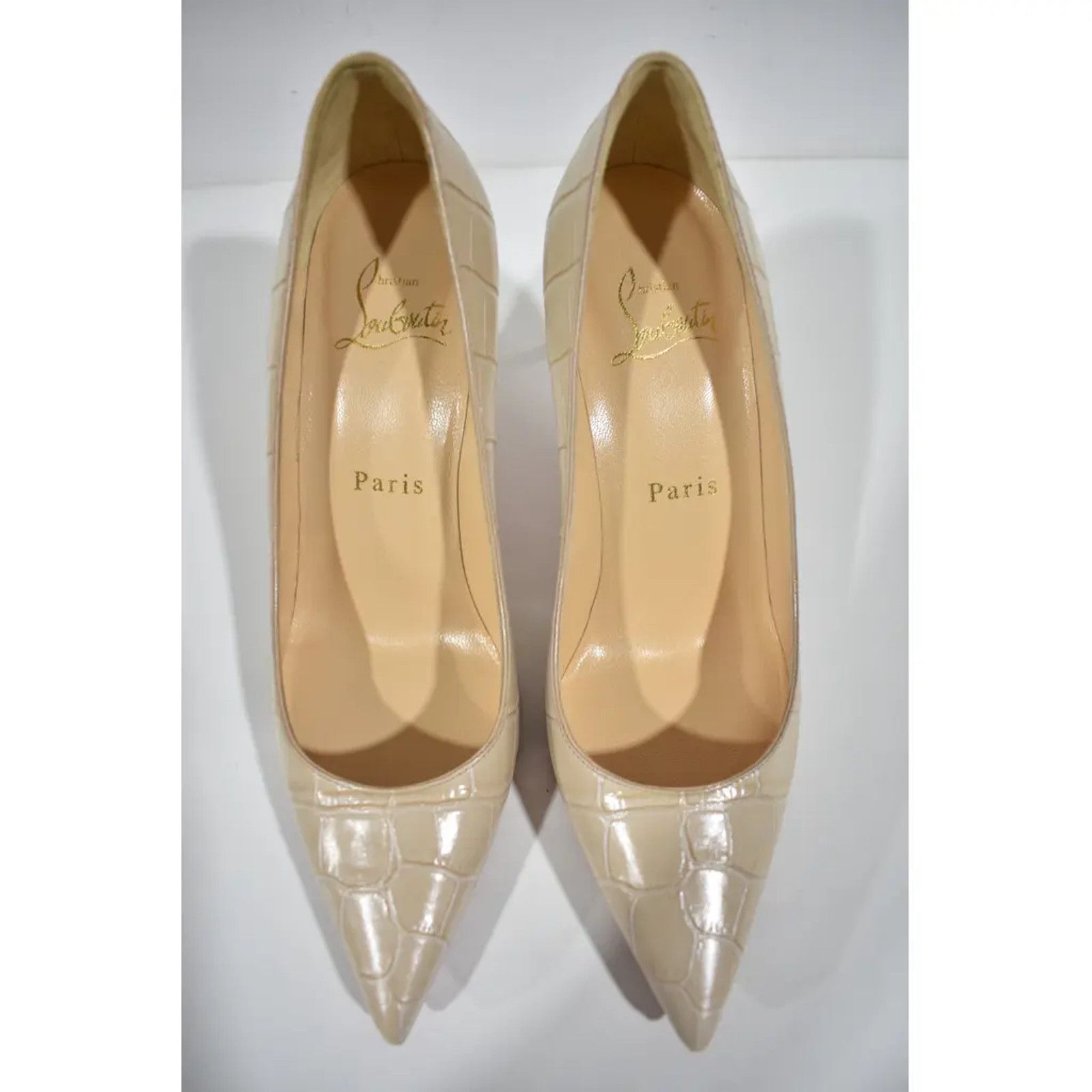 Christian Louboutin Kate 85 Nougat Nude Calf Ali Croc Pointed Toe Heel Pump 35 Size US 5 / IT 35 - 7 Thumbnail