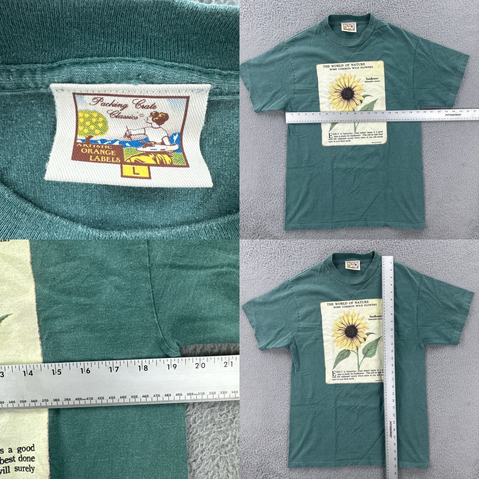 Sunflower VINTAGE Packing Crate Classics T-Shirt Green 90s Sunflower Graphic Print Large L Men Crew Neck Short Sleeve Graphic Print Mens Size US L / EU 52-54 / 3 - 8 Thumbnail
