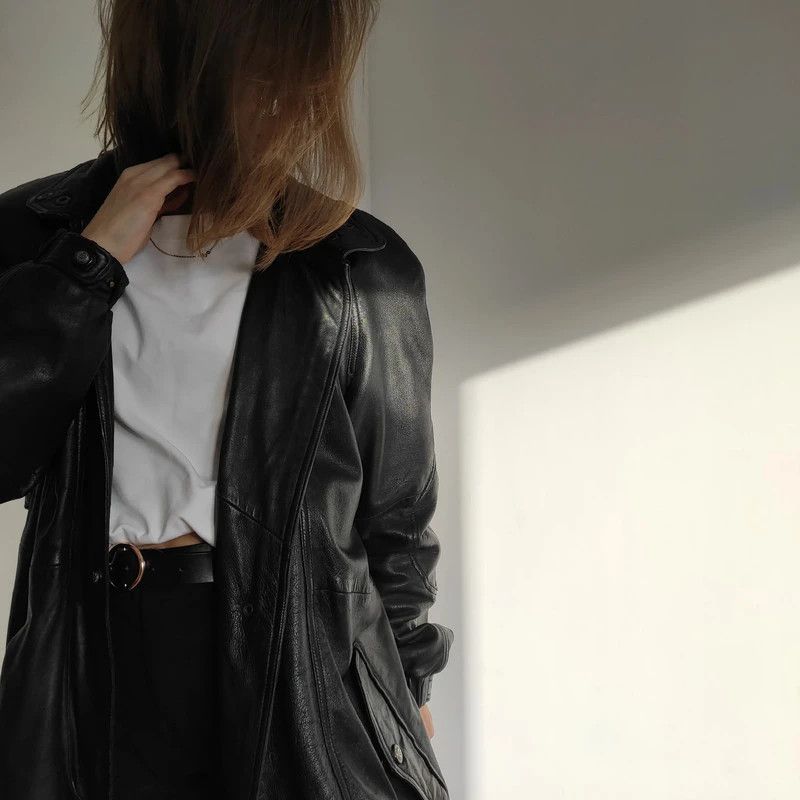 Leather Unique 90s Vintage Leather Coat Size M / US 6-8 / IT 42-44 - 4 Thumbnail