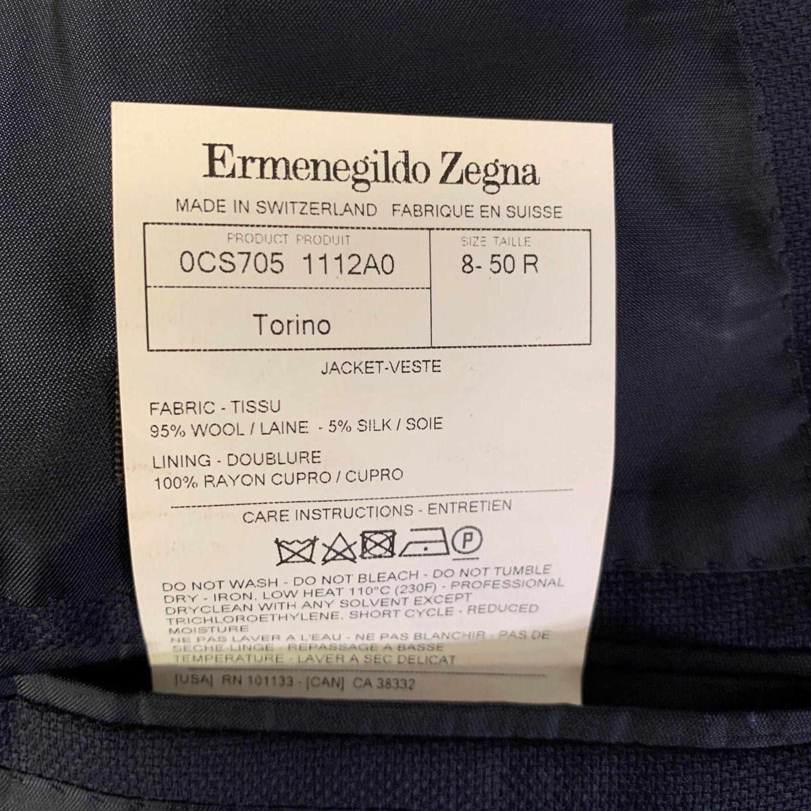 Ermenegildo Zegna ERMENEGILDO ZEGNA 40 Navy Wool Silk Notch Lapel Sport Coat Size 40R - 6 Thumbnail