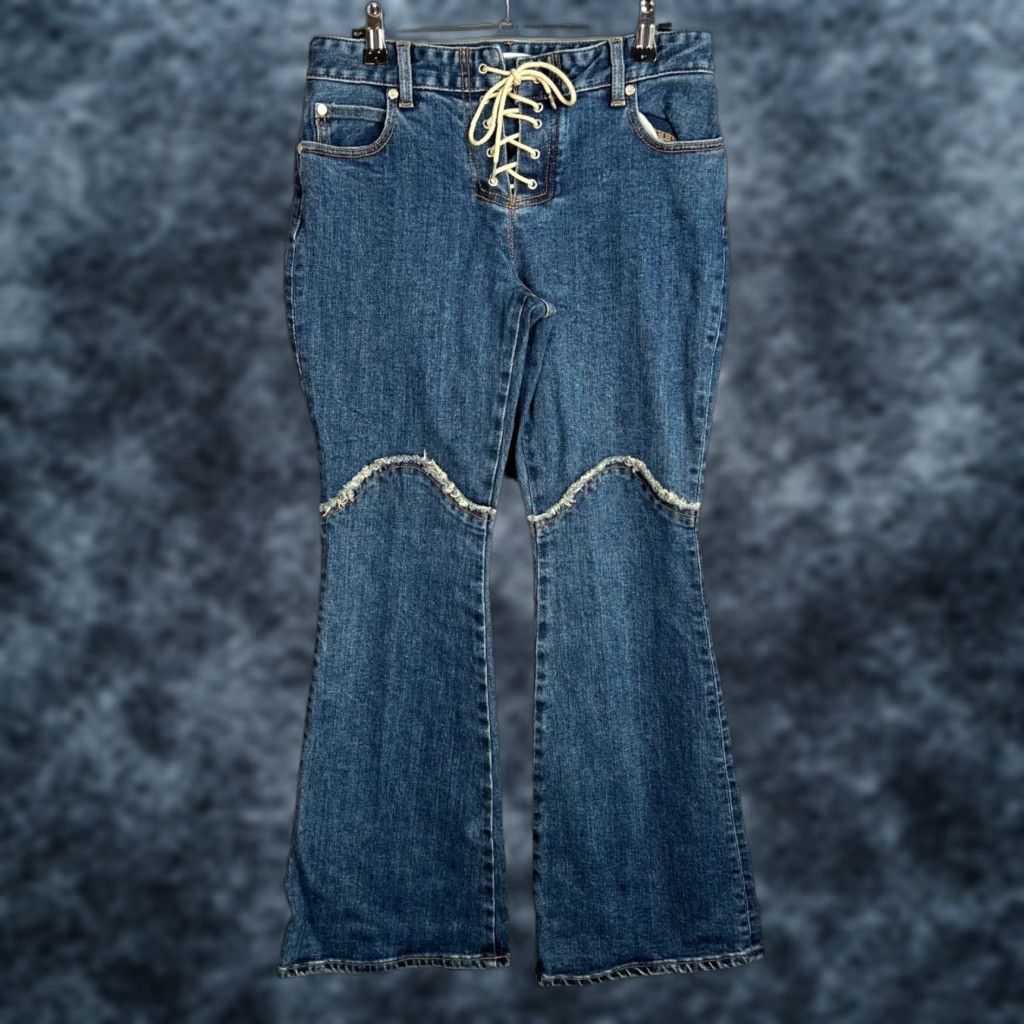 Lagua Gem Womens Jeans Blue Denim Lace-Up Front Flare Size 26