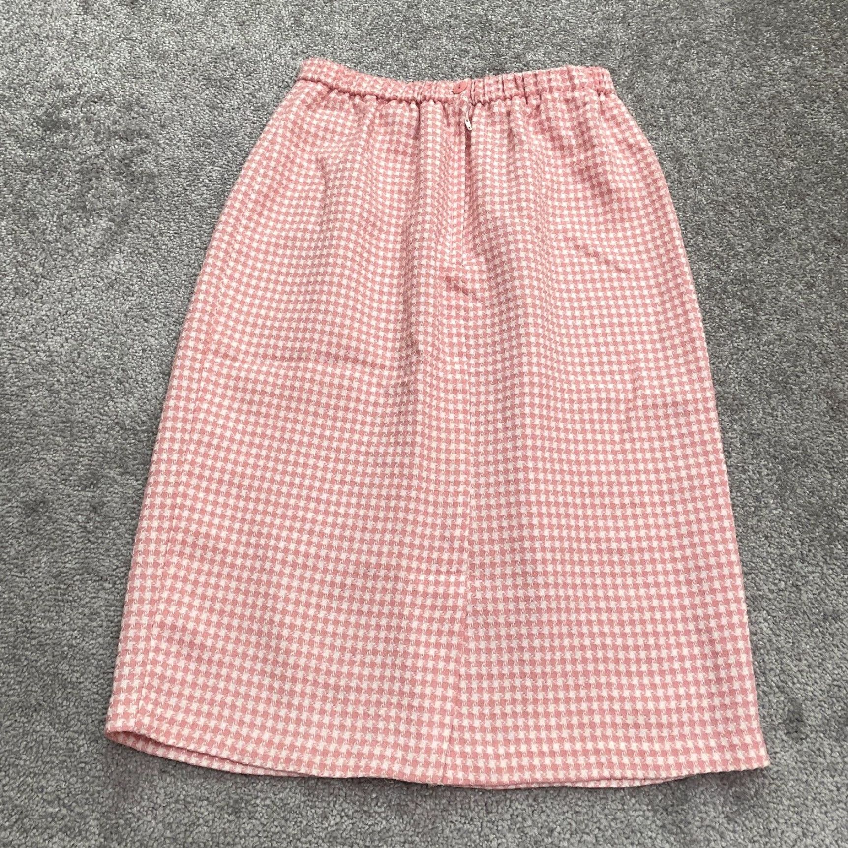 Vintage Unbranded Midi Straight Skirt Women 8 Pink White Check Houndstooth Elastic 24x24 Size 30" / US 8 / IT 44 - 2 Thumbnail
