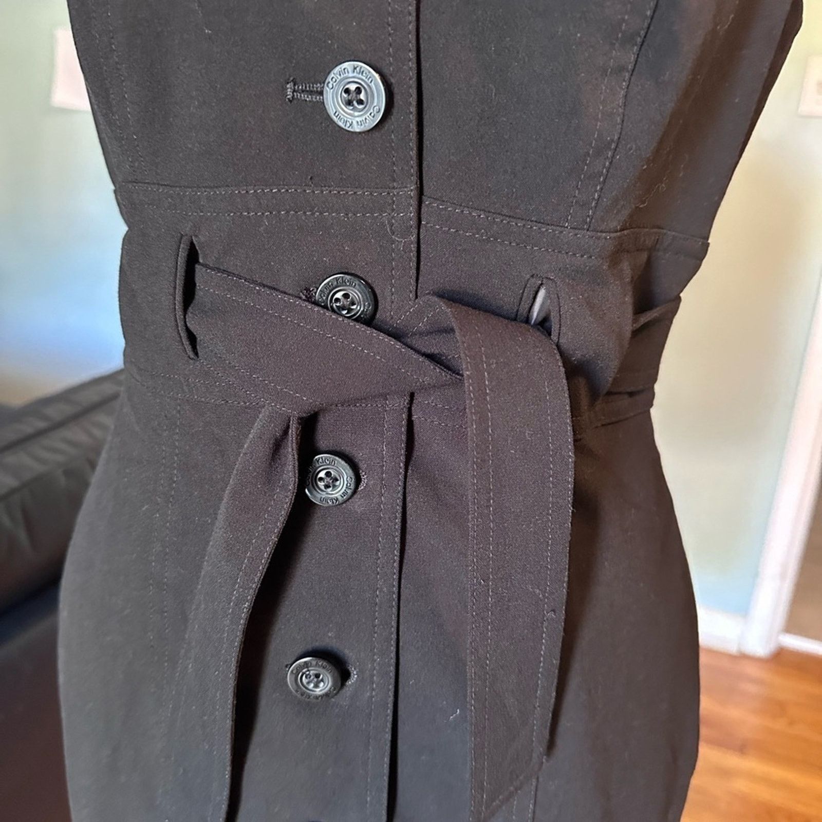Calvin Klein Calvin Klein Black Cap Sleeve Belted Sheath Dress Size S / US 4 / IT 40 - 6 Thumbnail