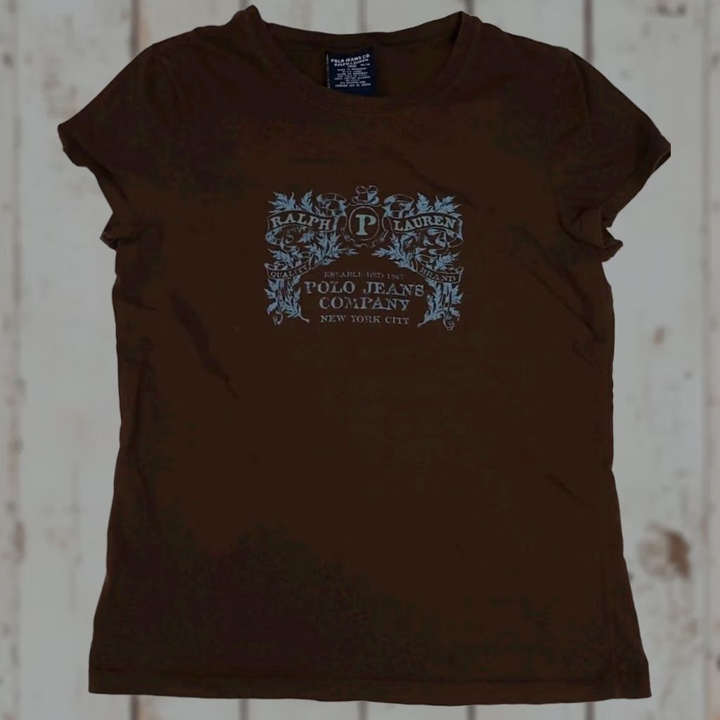 Polo Ralph Lauren VINTAGE Polo Jeans Ralph Lauren Graphic Print T Shirt Brown Blue RL Sport M Womens Shirt Short Sleeve Crew Neck 90s Size M / US 6-8 / IT 42-44 - 1 Thumbnail