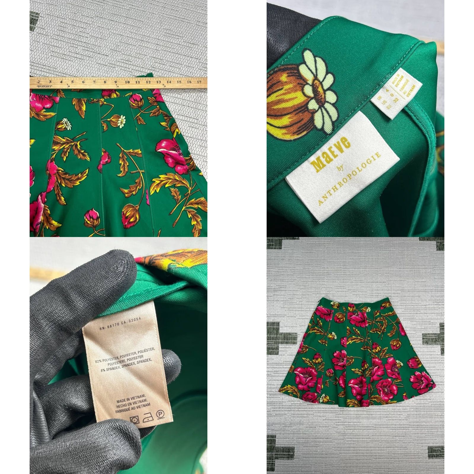 Anthropologie Maeve By Anthropologie Skirt Womens 0 Green Floral Flare Casual Knee Length Womens Size 25" / US 0 / IT 36 - 8 Thumbnail