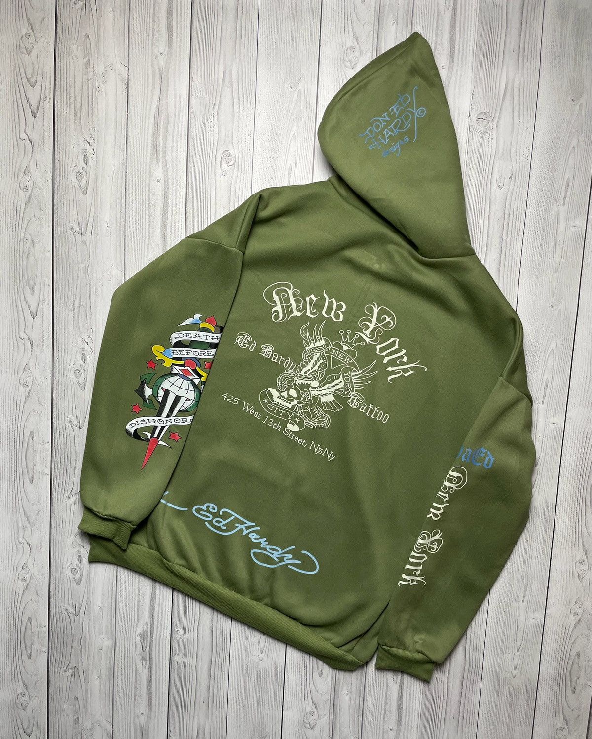 Ed Hardy × Vintage Vintage Ed Hardy green hoodie size XL logo Size US XL / EU 56 / 4 - 2 Thumbnail