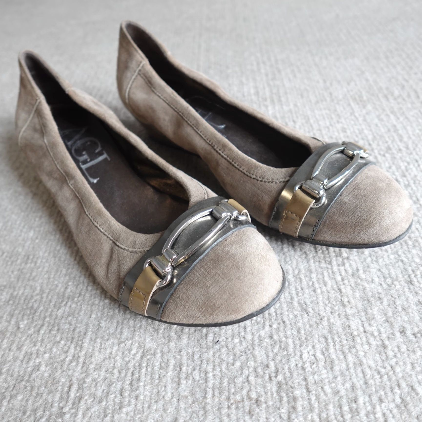 AGL AGL Womens Ballet Flats 7 Beige Wedges Attilio Giusti Leombruni Italy Leather Suede Slip On Round Toe Vintage No Size US 7 / IT 37 - 3 Thumbnail