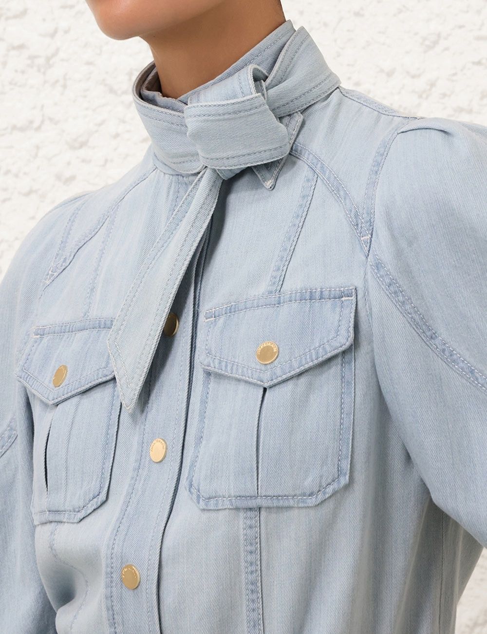 Zimmermann oc11z1025 Acacia Denim Lantern Blouse in Ice Blue Size L / US 10 / IT 46 - 5 Thumbnail