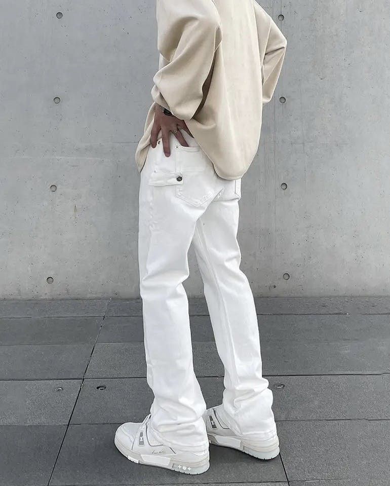image of Retro Utility Carpenter Flared Jeans Trousers Y2K in White, Men's (Size 30)