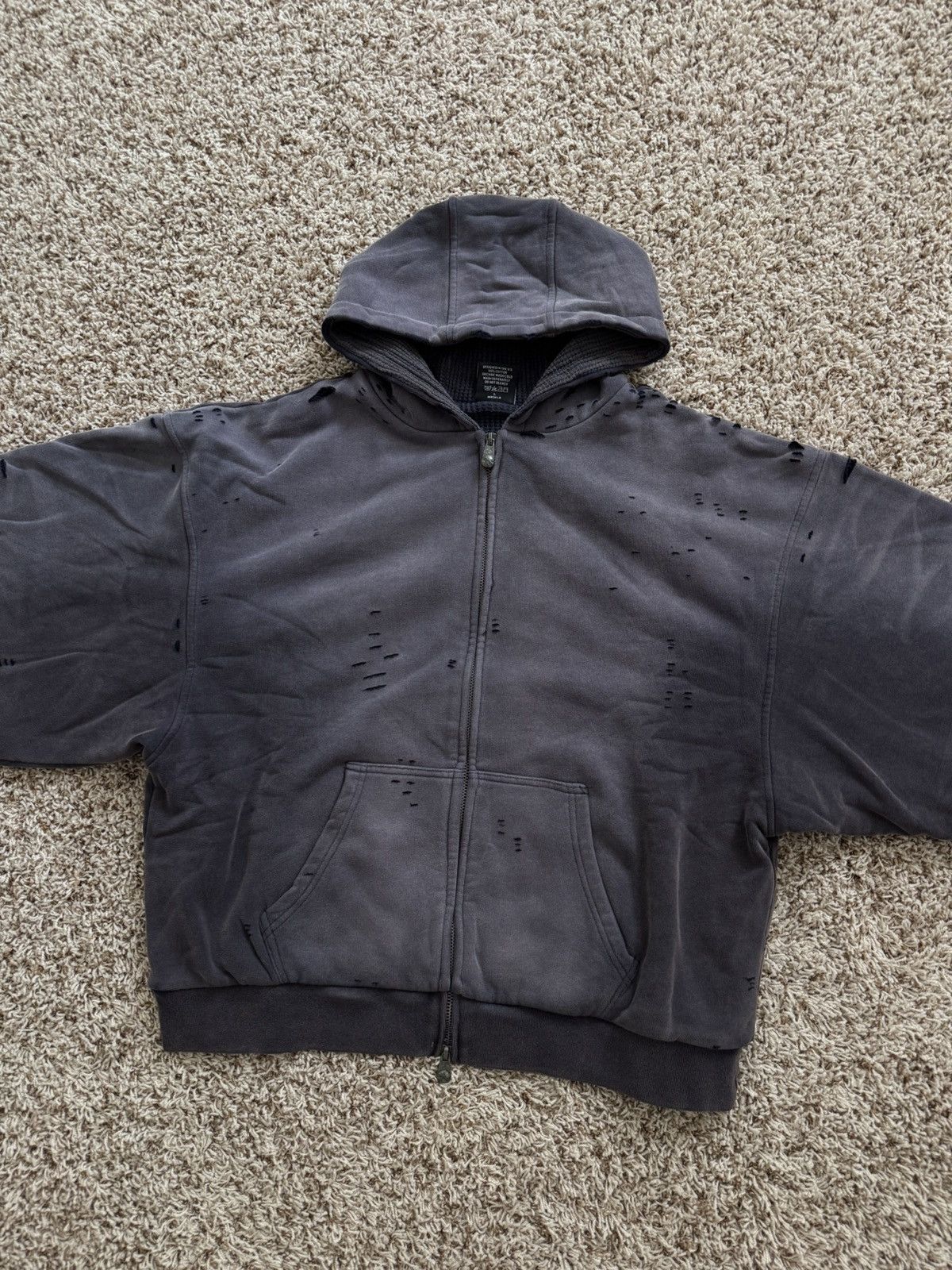 murd333r.fm Ditch LA Dusk Purple Ruin Distressed Thermal Zip Up Hoodie Size US L / EU 52-54 / 3 - 5 Thumbnail