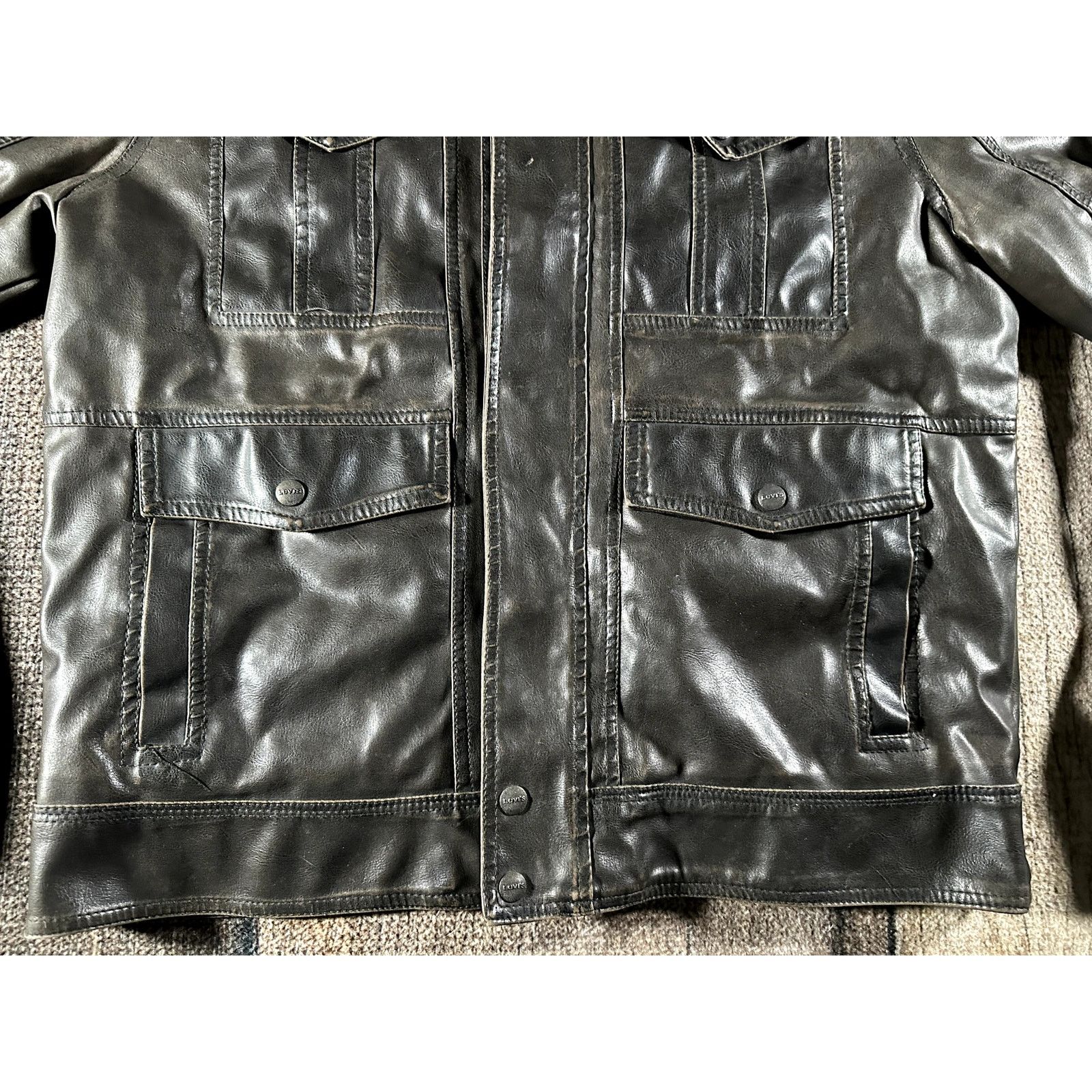Levi's Levis Jacket Mens Medium Dk Brown Faux Leather Stowaway Hood Size US M / EU 48-50 / 2 - 6 Thumbnail