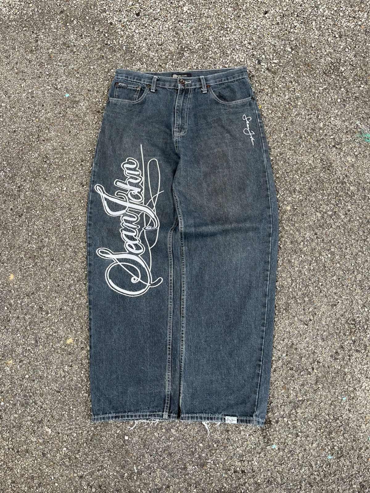 Sean John Y2K Baggy Jeans Sean John Big Logo Embroidery Faded Black Size US 34 / EU 50 - 1 Thumbnail