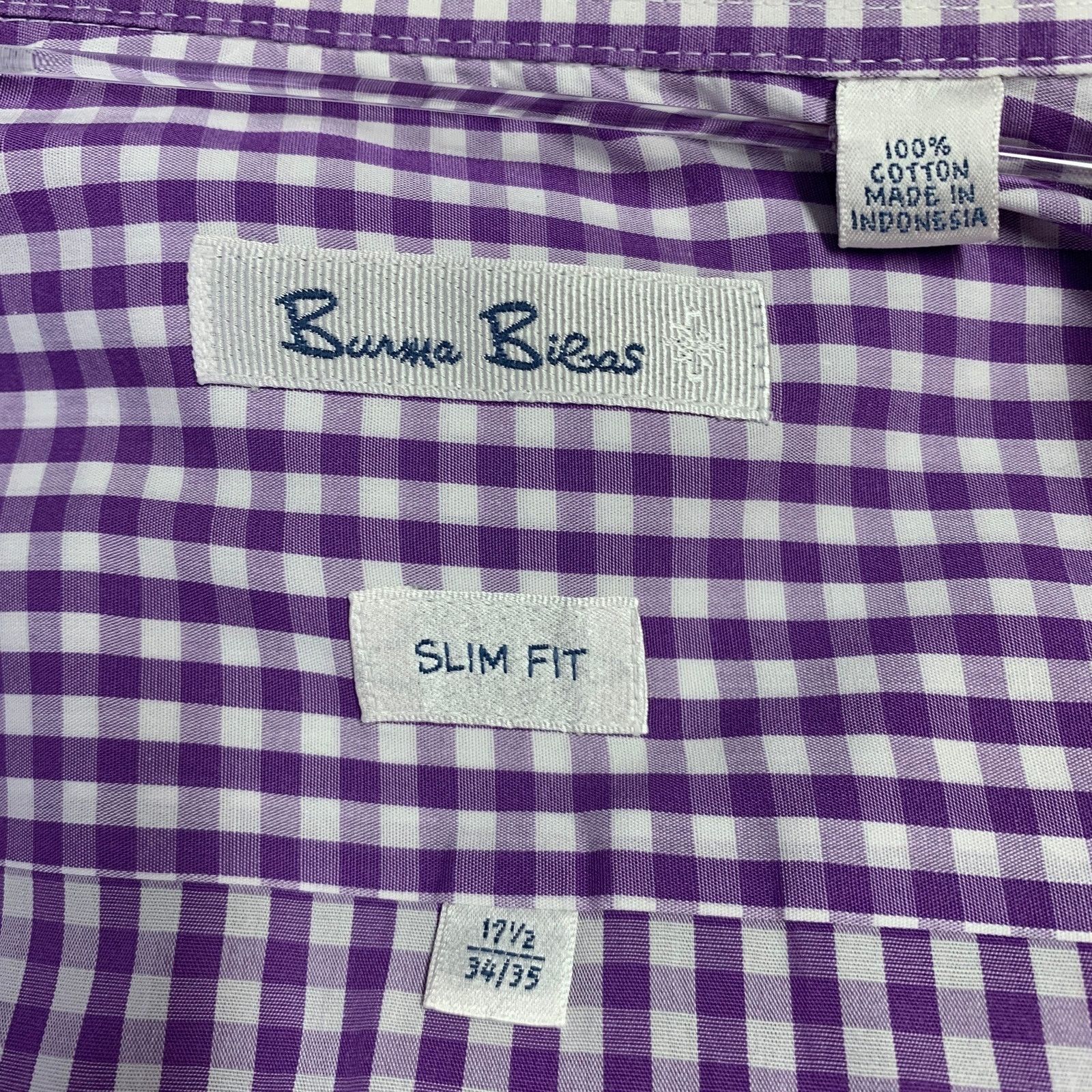 Burma Bibas Purple White Gingham Cotton Spread Collar Long Sleeve Shirt Size US XL / EU 56 / 4 - 4 Thumbnail