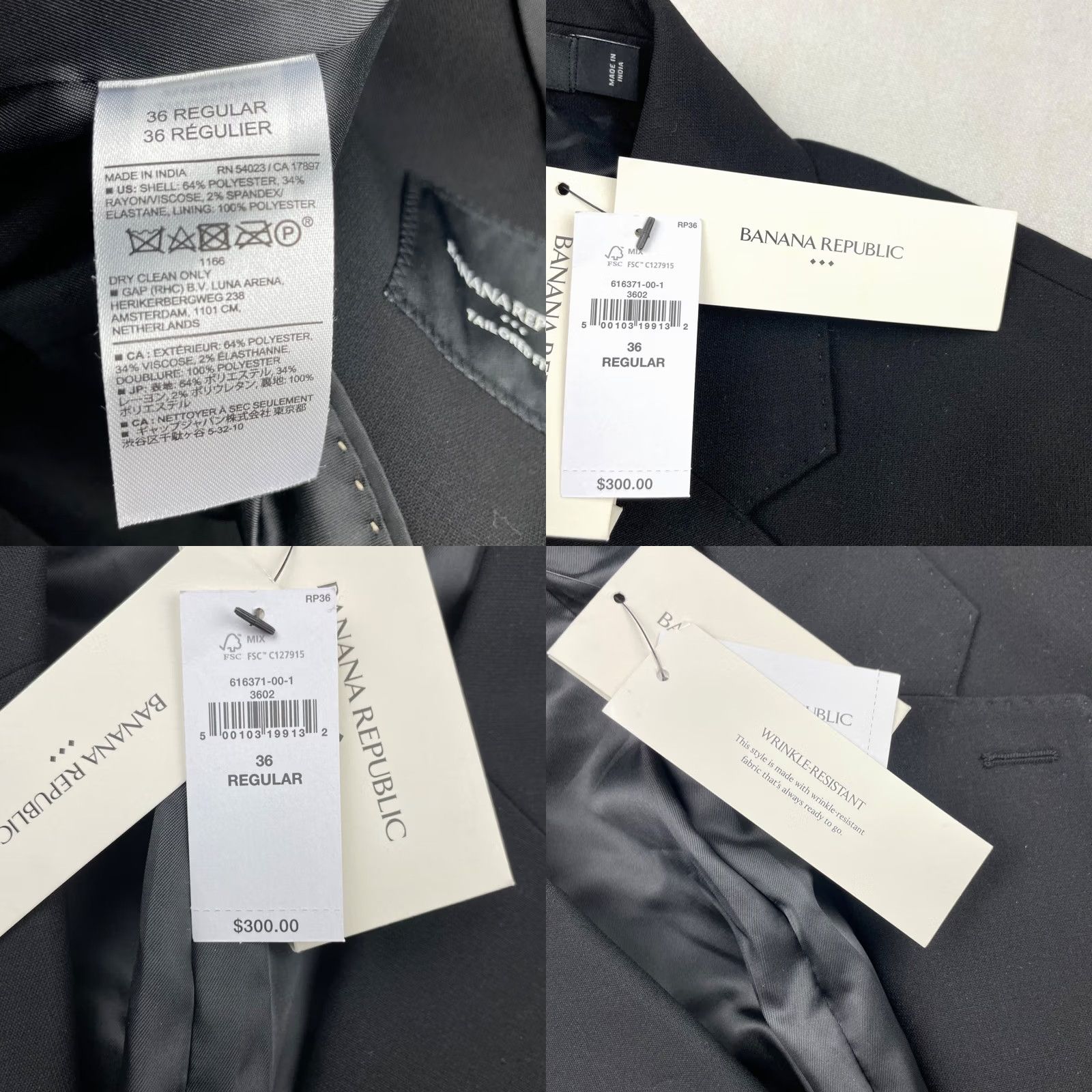 Banana Republic Banana Republic Blazer 2-Button Single-Breasted Black 36R Regular Tailored Fit Men’s Blazer Jacket Size 36R - 8 Thumbnail