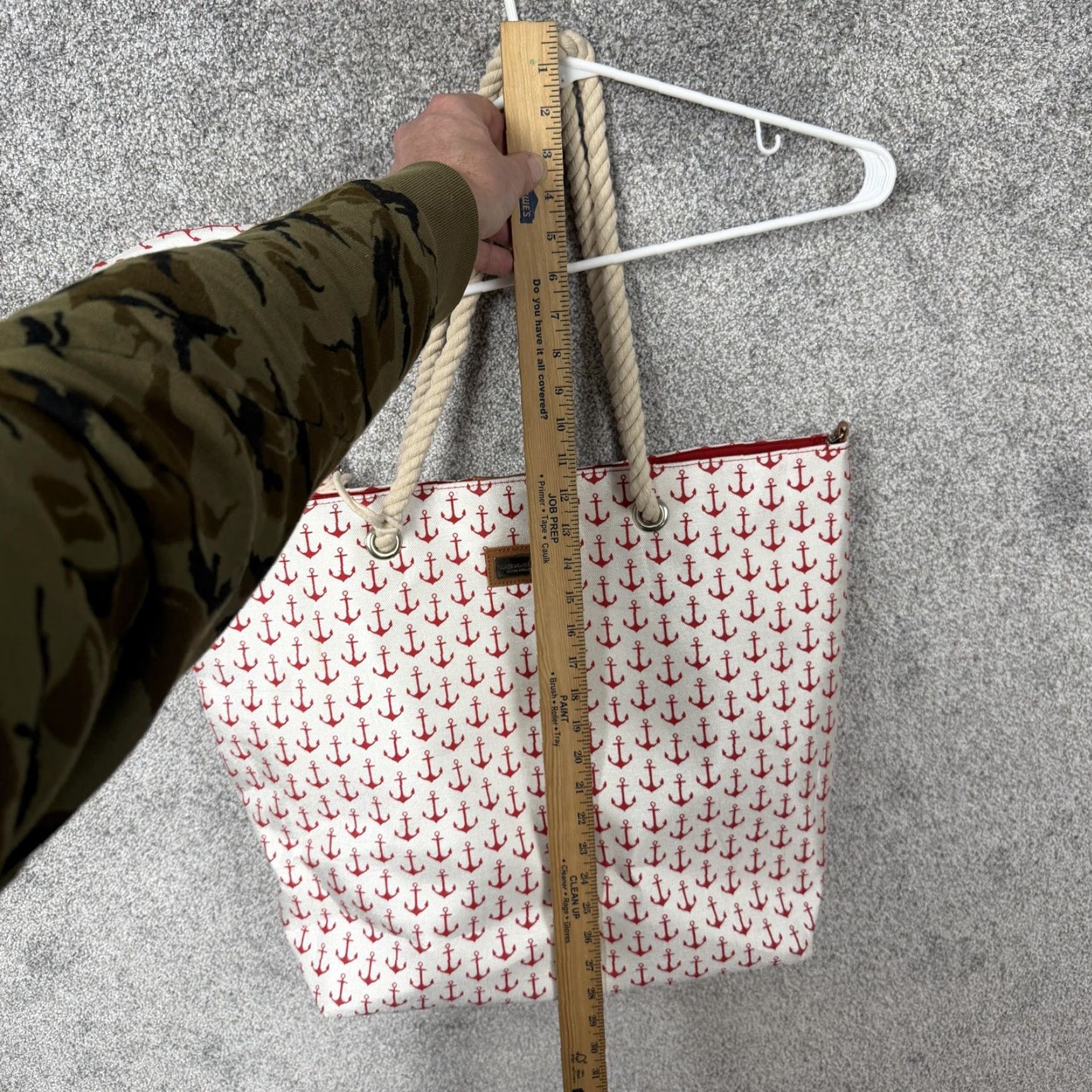 Nautica Caribbean Joe Tote Bag Anchor Print Canvas Red White Rope Shoulder Straps Large Beach Nautical Bag Womens Mens? Size ONE SIZE - 6 Thumbnail